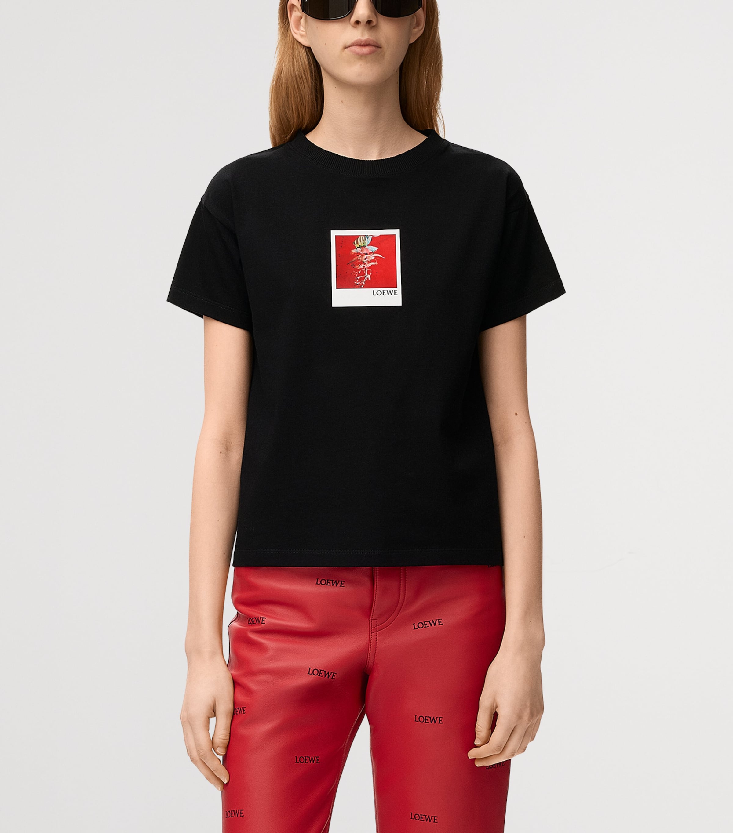 LOEWE Womens Stretch-Cotton Polaroid T-Shirt Black Image 3