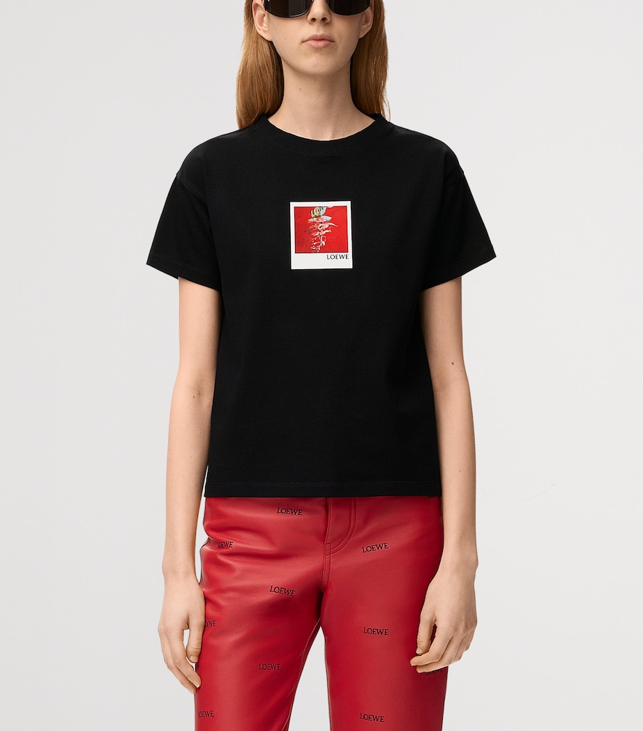 LOEWE Womens Stretch-Cotton Polaroid T-Shirt Black Image 3