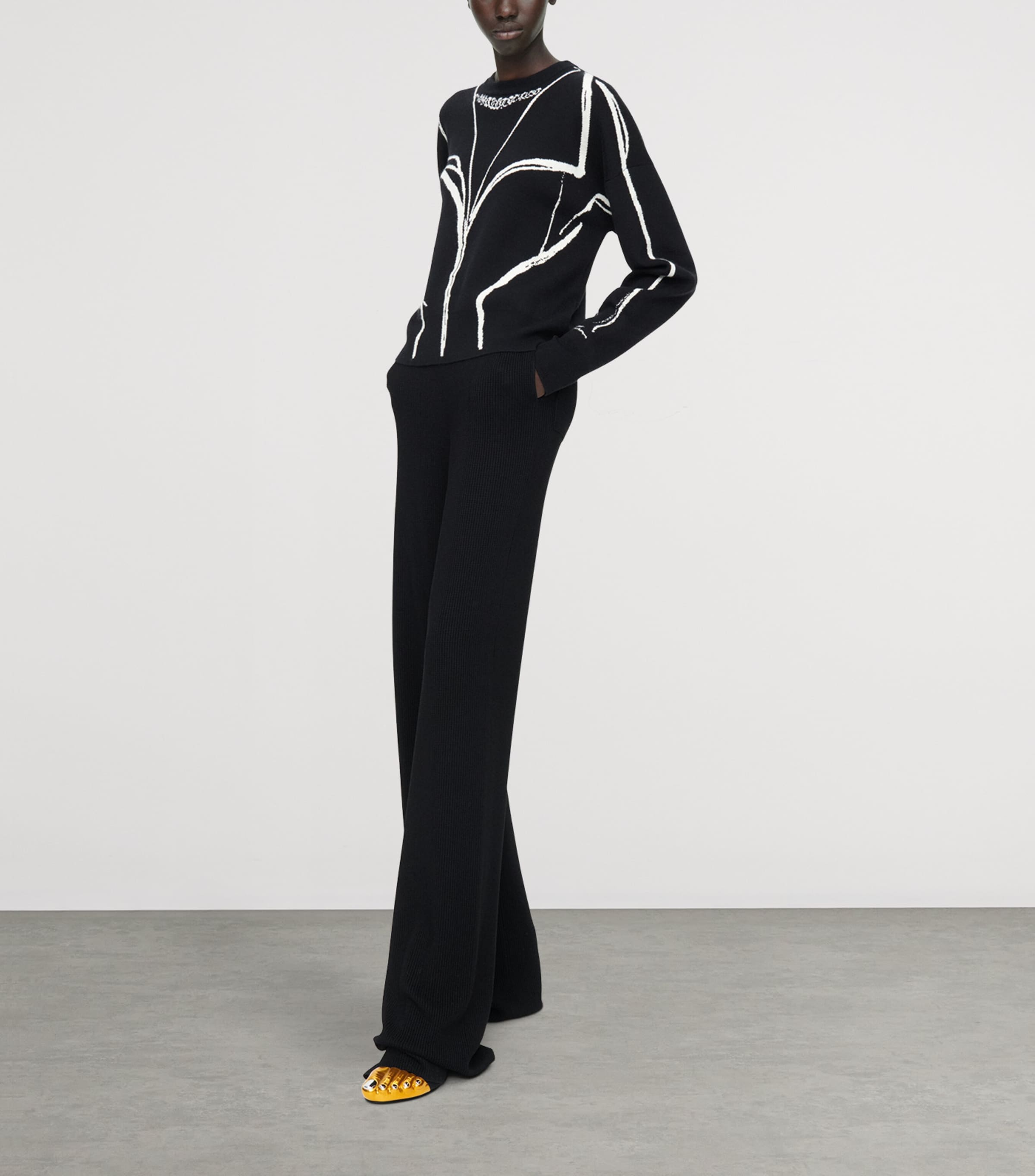 Schiaparelli Womens Cashmere-Wool-Silk Trompe L’Oeil Sweater Black Image 2