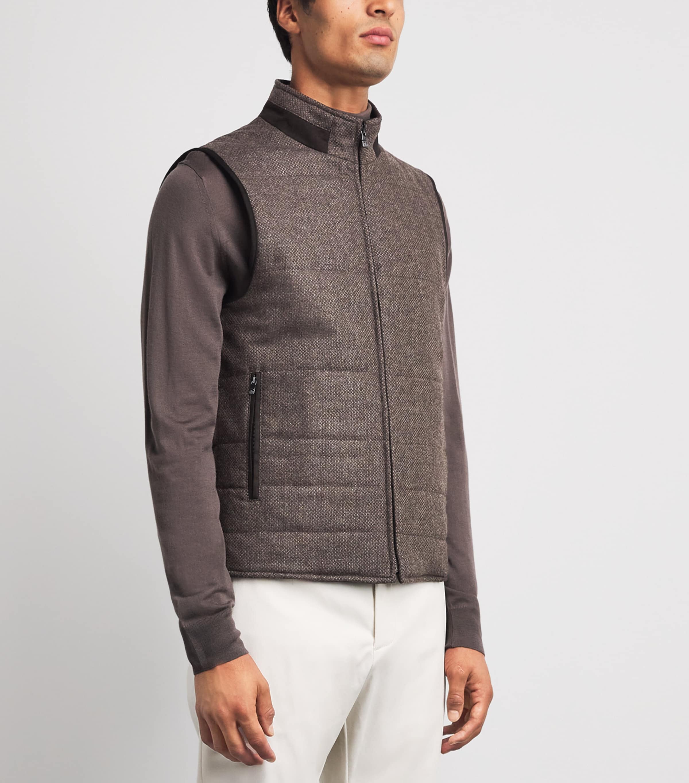 Corneliani Mens Wool-Cashmere Reversible Gilet Dark Brown Image 4