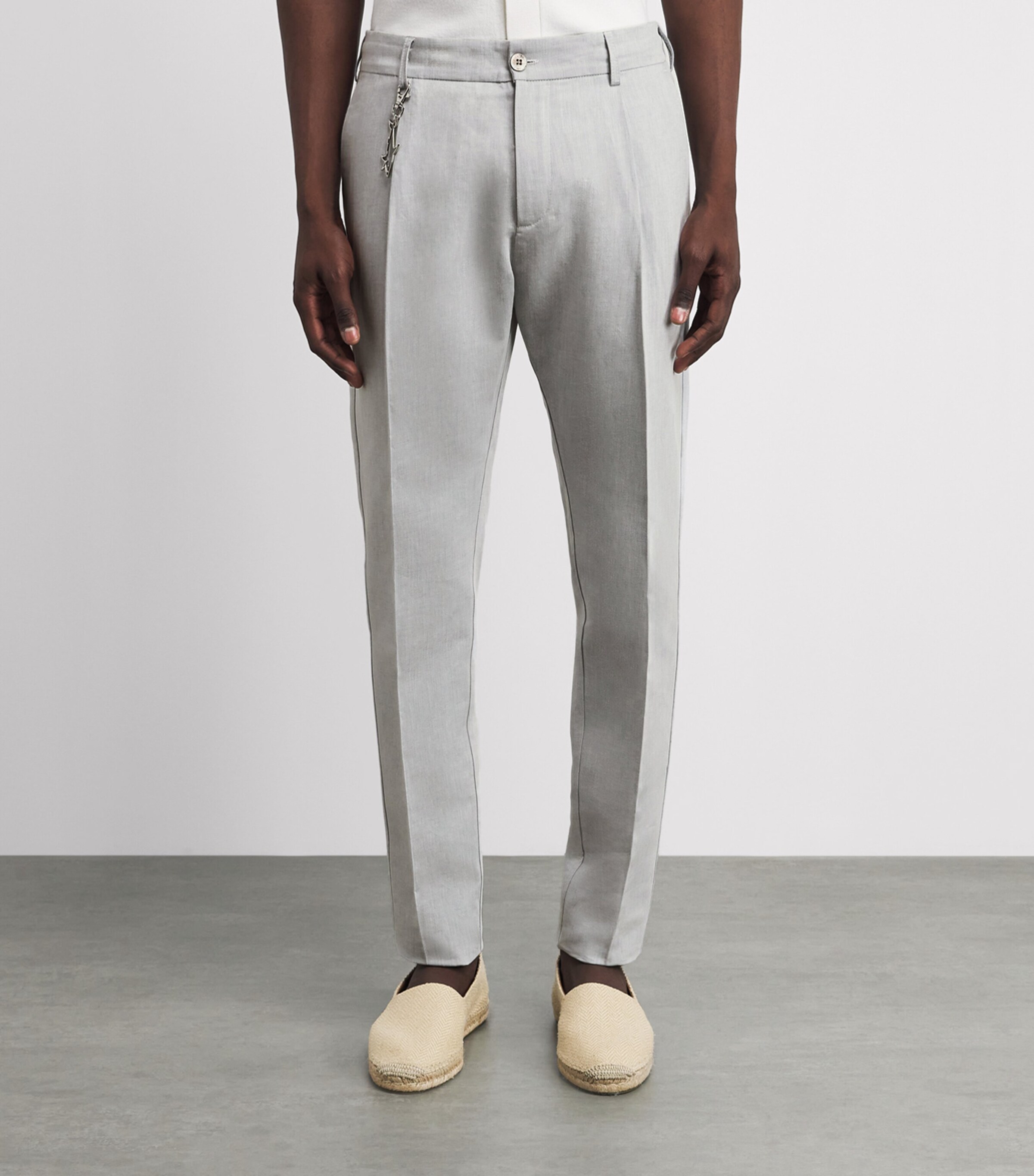 Paul & Shark Mens Linen-Cotton Drawstring Chinos Light Grey Image 4