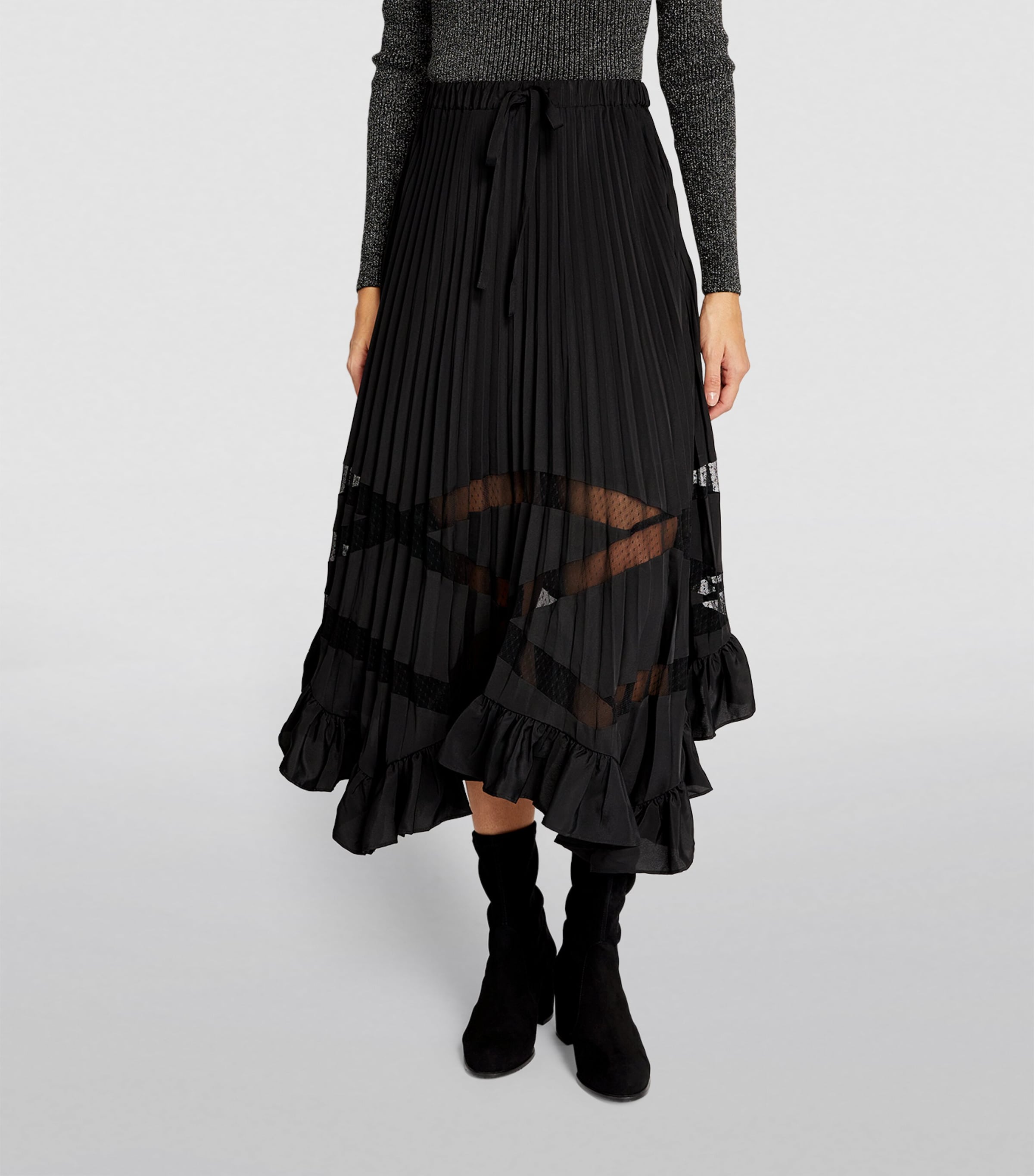 Pleated Asymmetric Midi Skirt BLACK Image 3