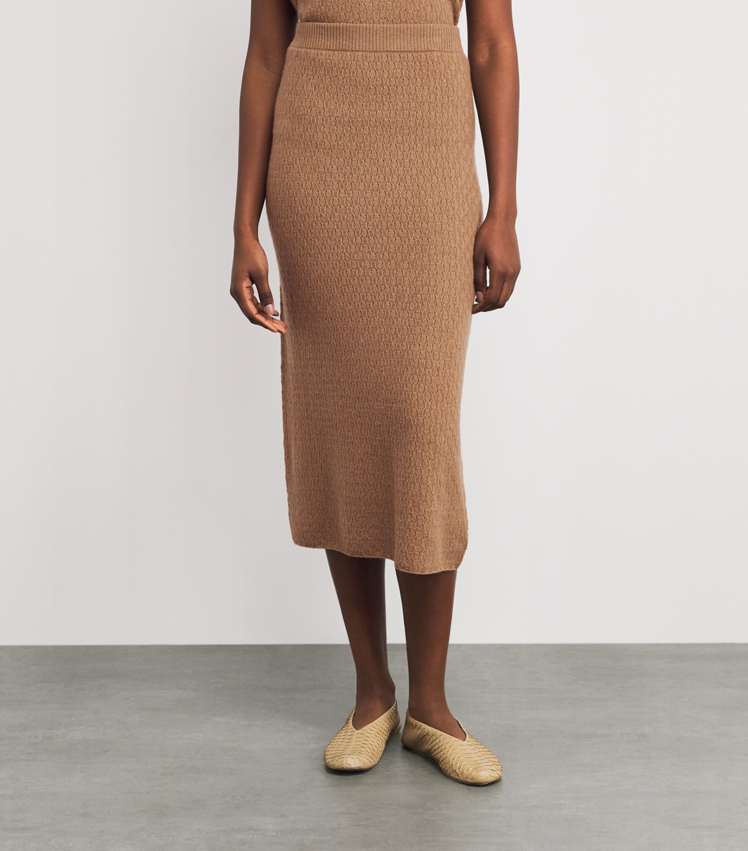 Le Kasha Womens Organic Cashmere Midi Skirt Camel Image 4