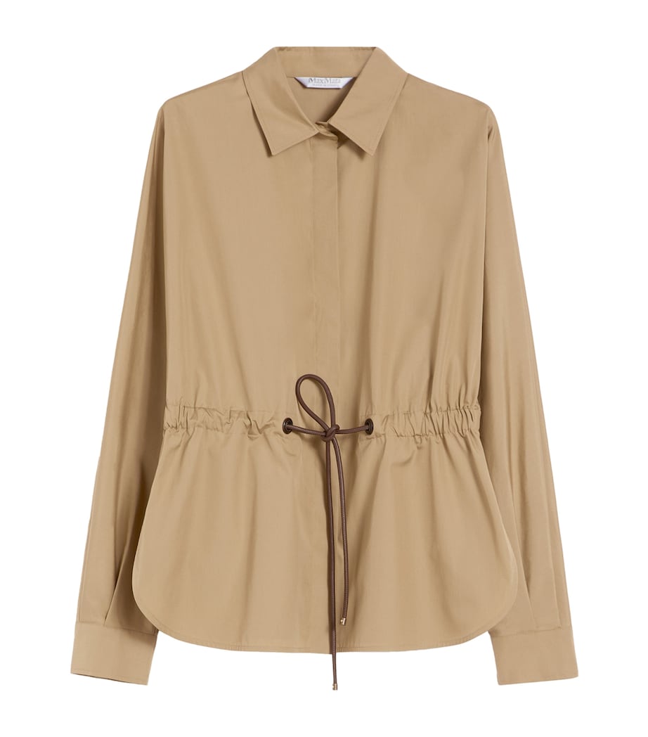 Max Mara Womens Cotton Poplin Drawstring Shirt Kaki Image 1