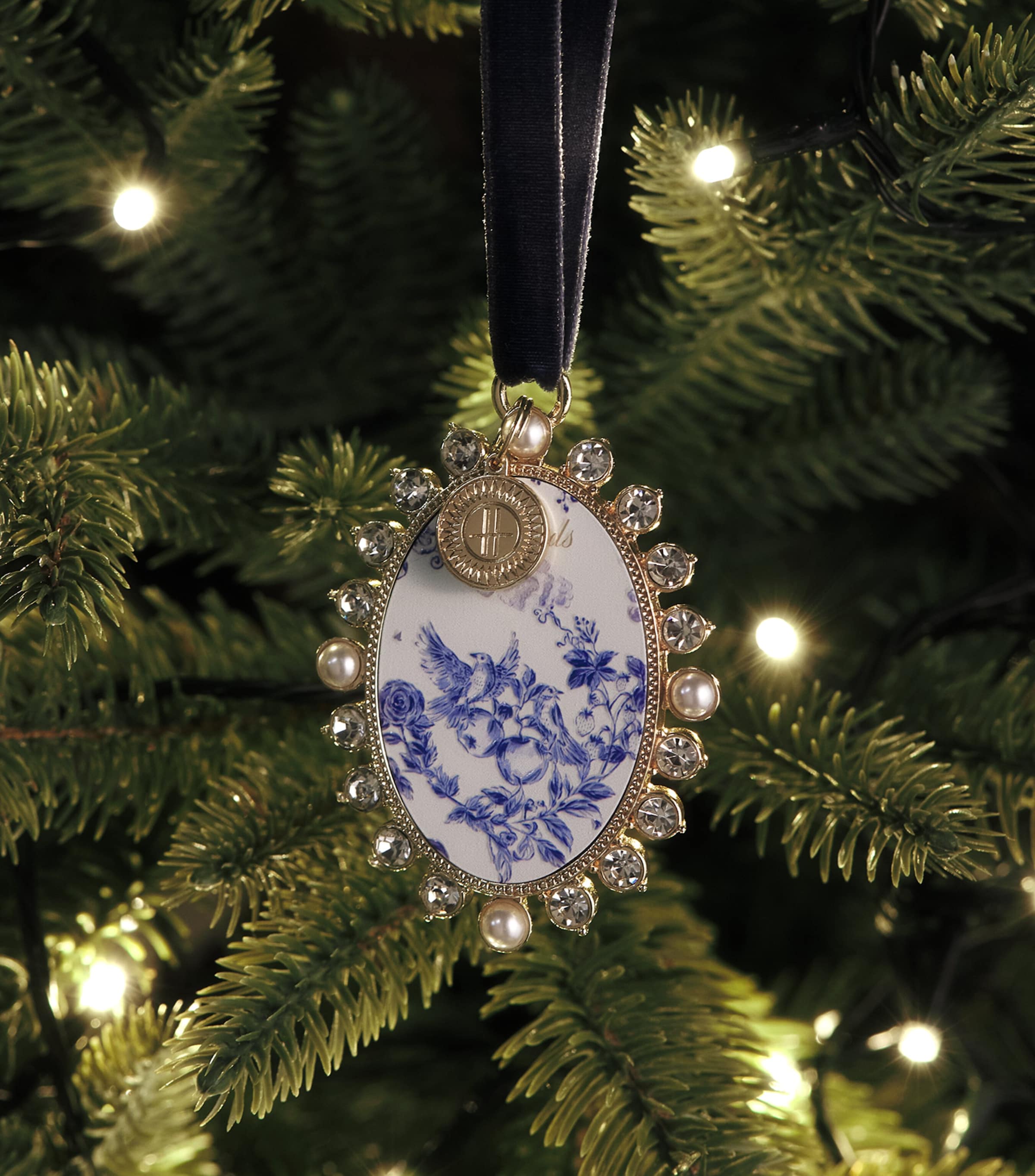 Harrods Crystal-Embellished Toile Cameo Tree Decoration Gold Image 3
