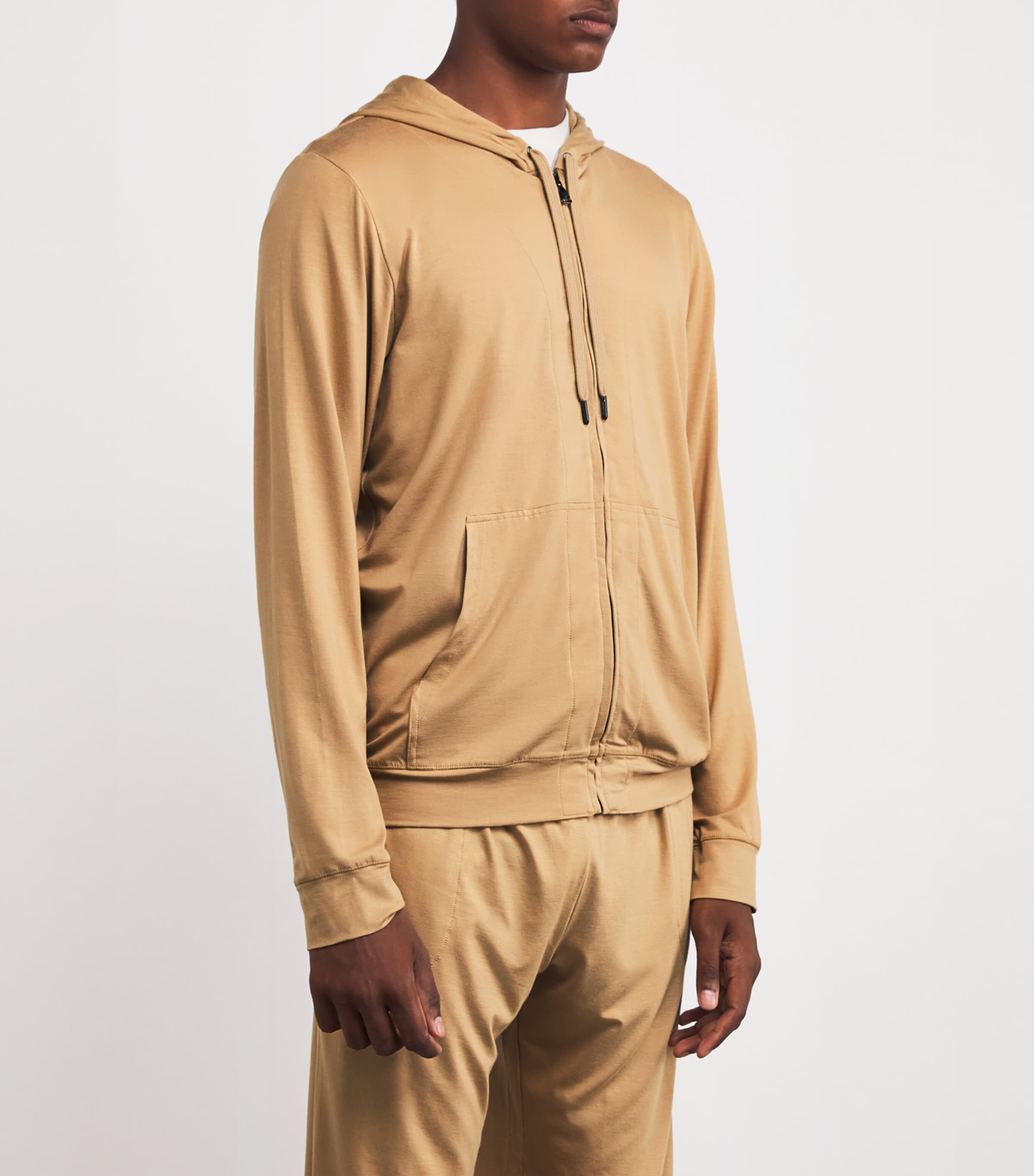 Derek Rose Mens Micromodal Zipped Hoodie Neutral Image 3