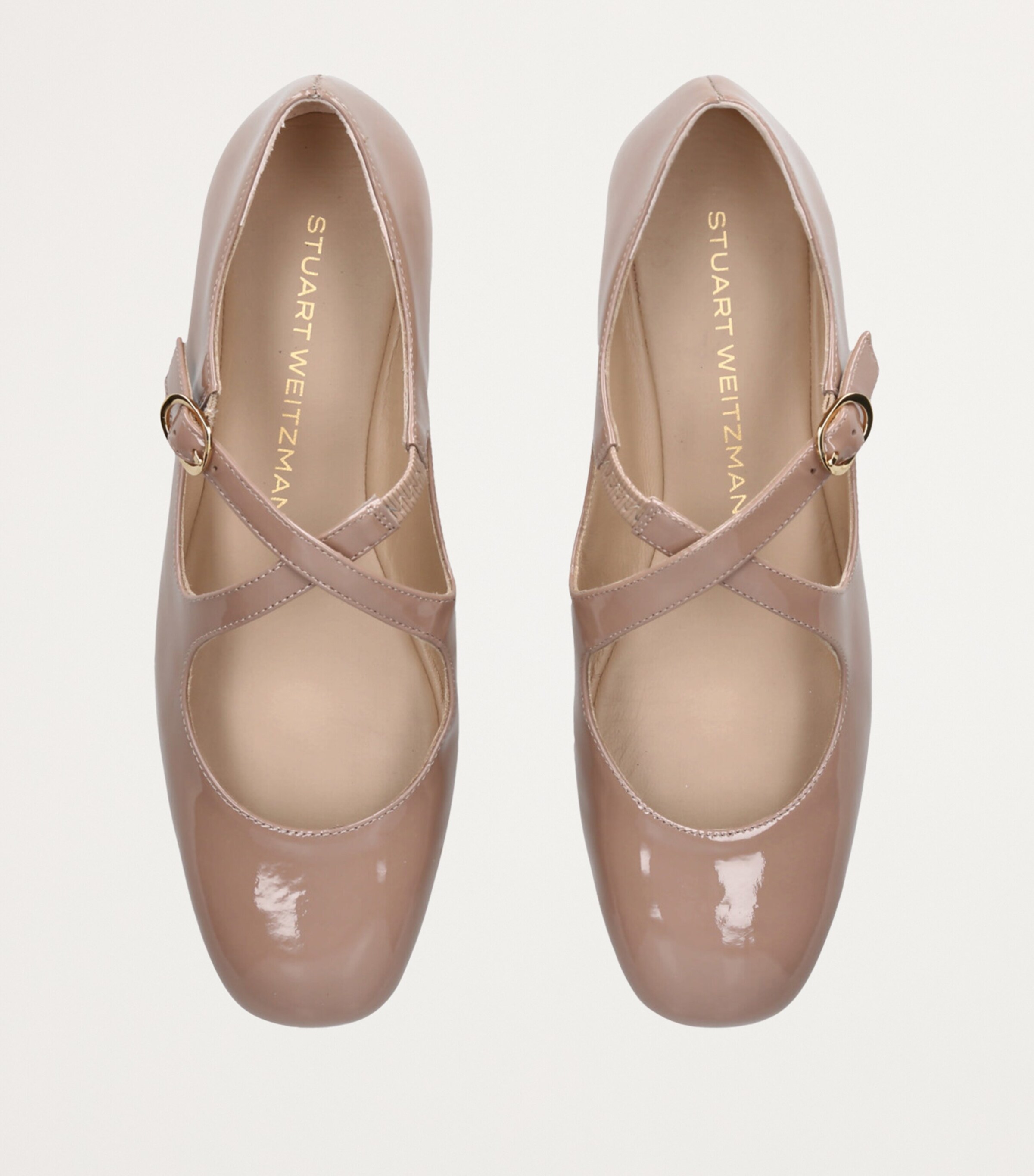 Stuart Weitzman Patent Leather Clem Mary Jane Flats Beige Image 4