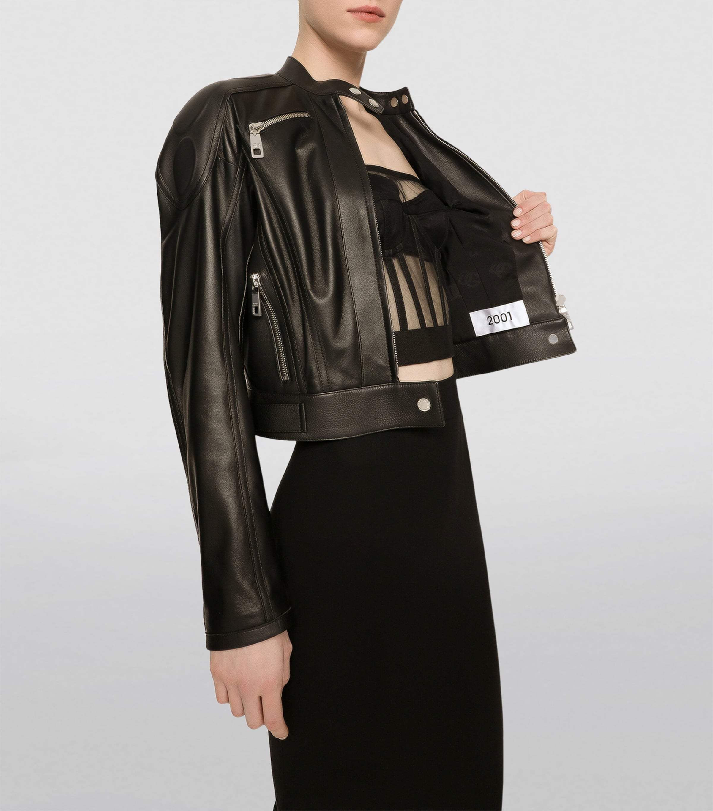 Leather Biker Jacket N0000-BLACK Image 3