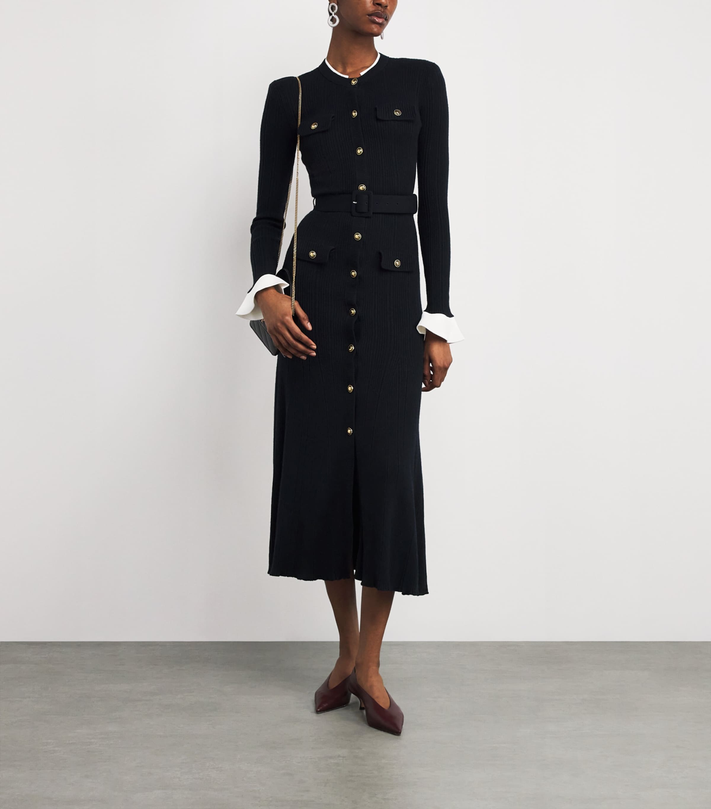 Rib-Knit Belted Midi Dress NAVY Image 2