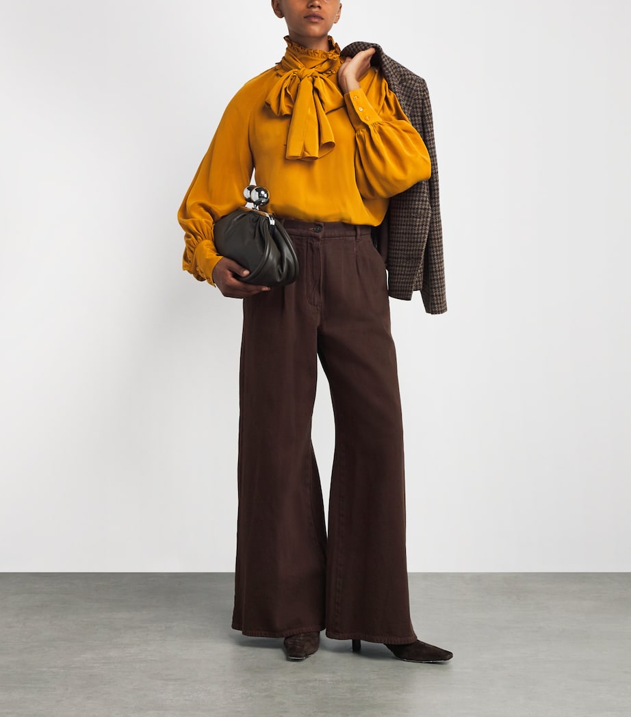 Cotton Pleated Wide-Leg Trousers CHOCOLATE Image 2