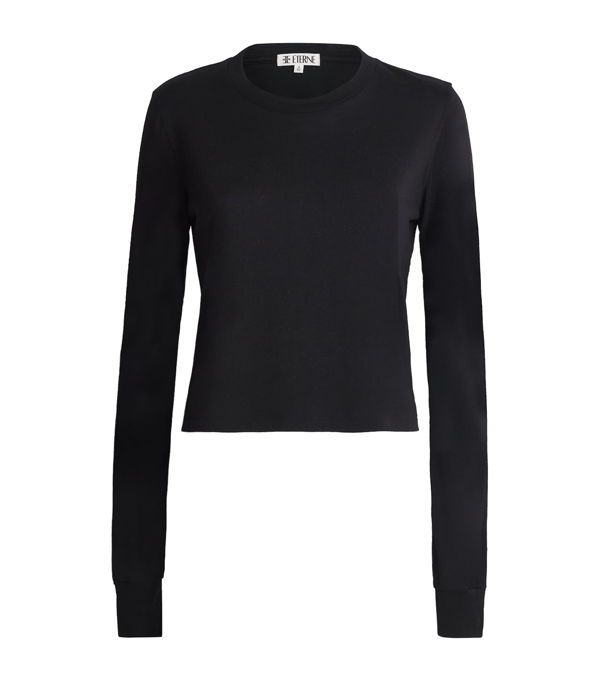 ÉTERNE Womens Long-Sleeve Cropped T-Shirt Black Image 1