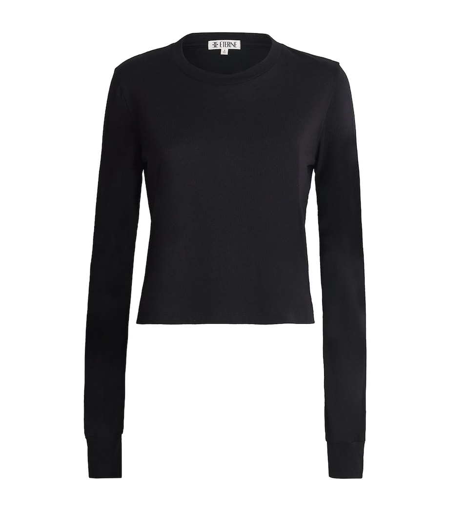 ÉTERNE Womens Long-Sleeve Cropped T-Shirt Black Image 1