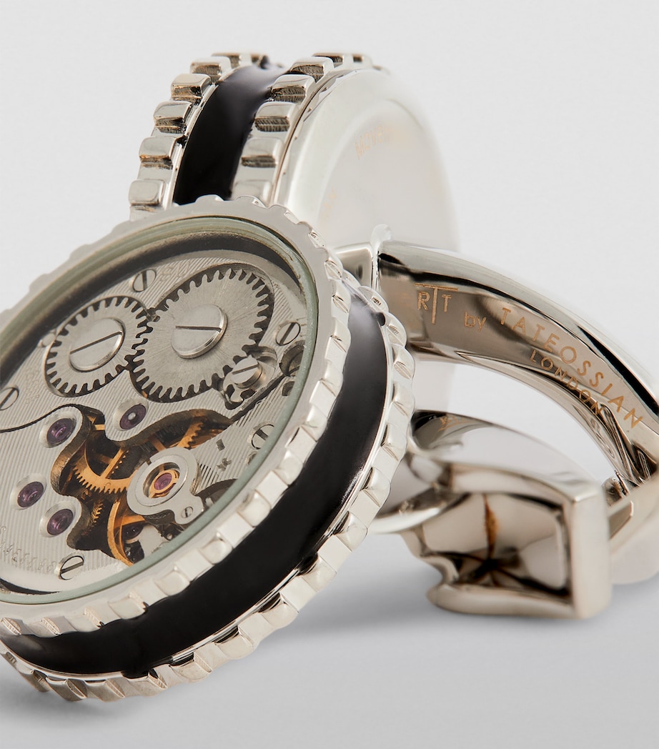 Palladium-Plated and Synthetic Ruby Watch Cufflinks SILVER/ BLACK Image 6
