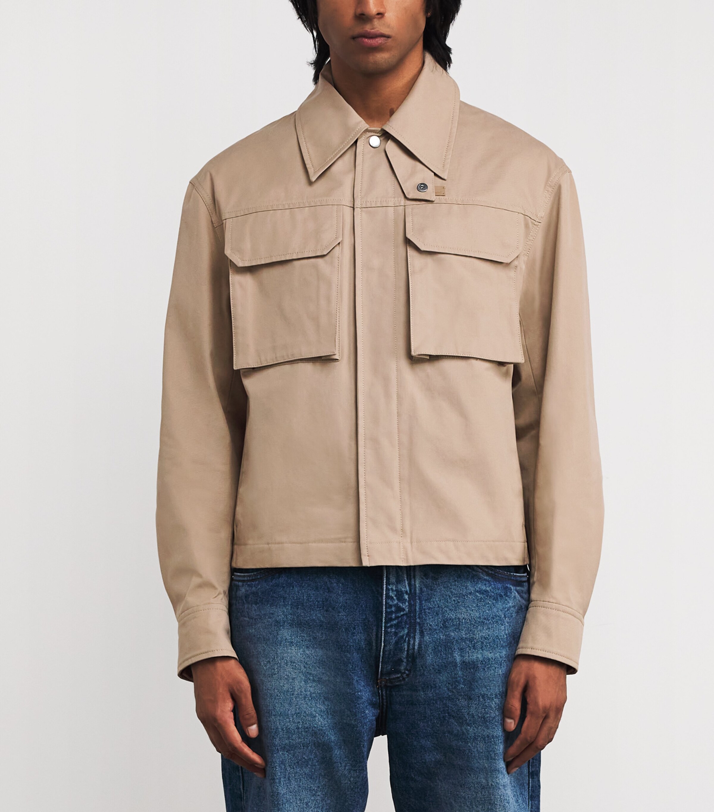AMI Paris Mens Cotton Gabardine Jacket Cafe Creme Image 3