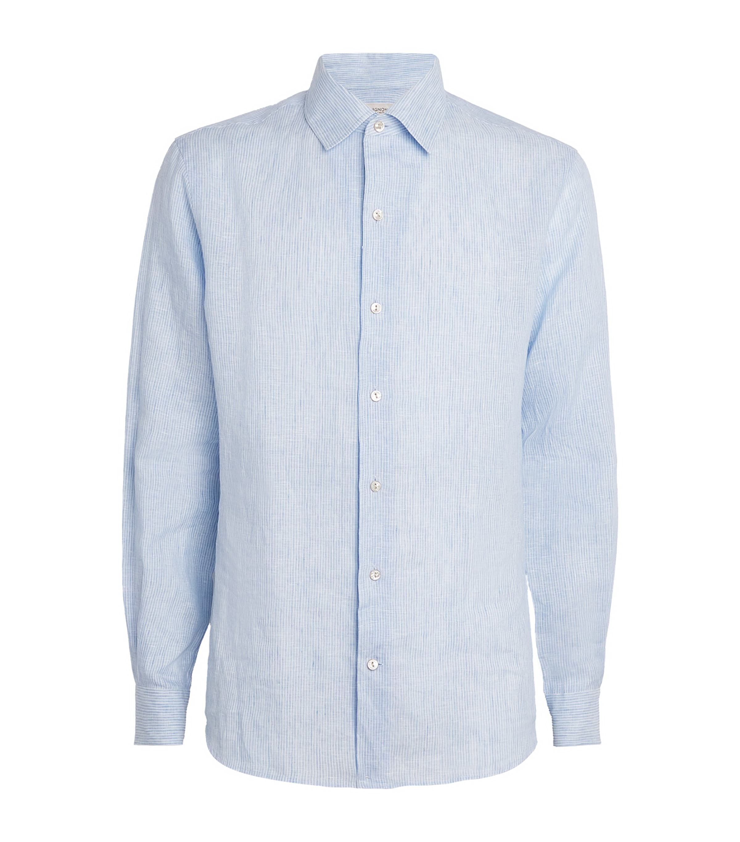 Agnona Mens Linen Striped Shirt Blue Image 1