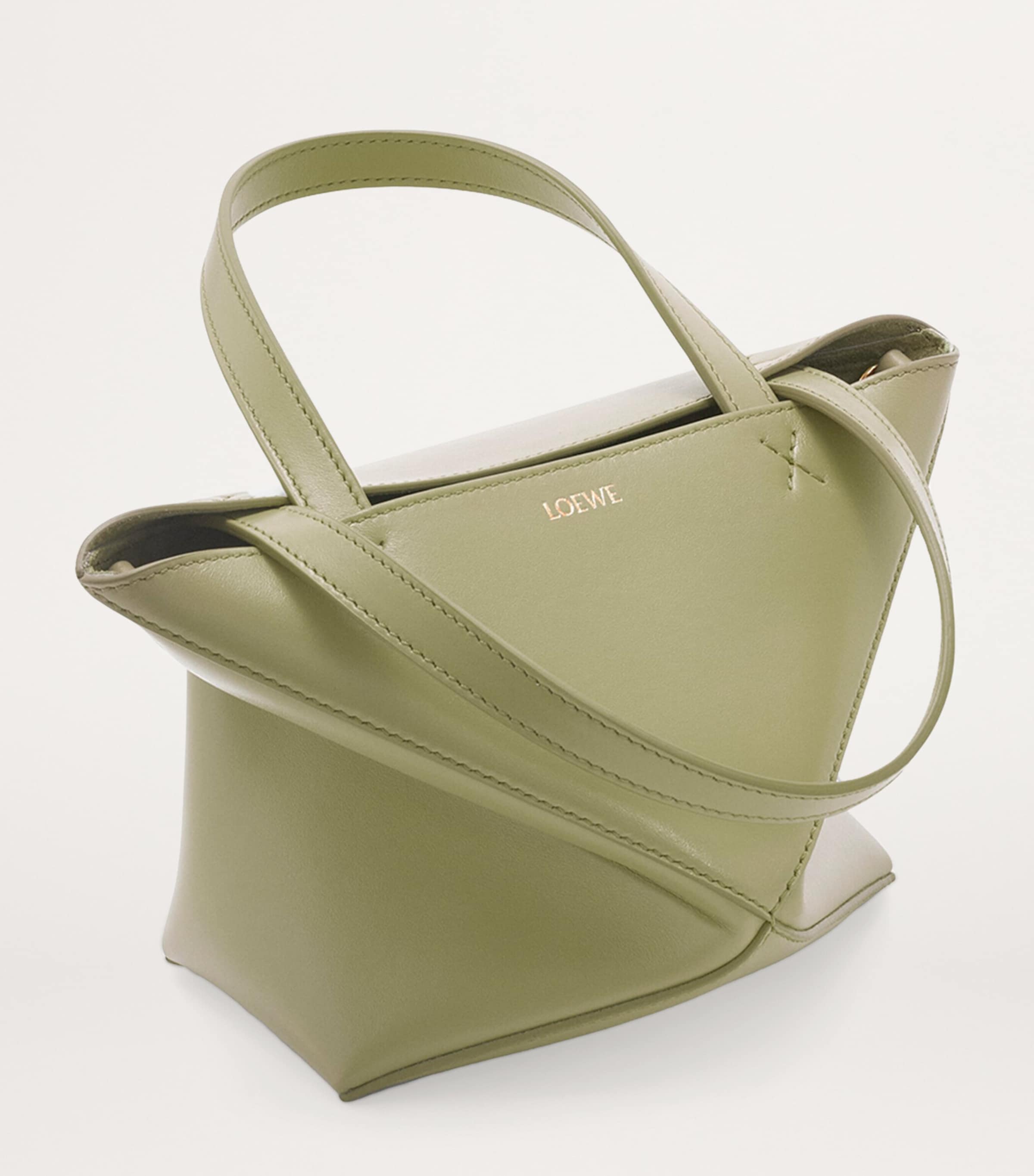 Mini Leather Puzzle Fold Tote Bag EUCALYPTUS GREEN Image 6