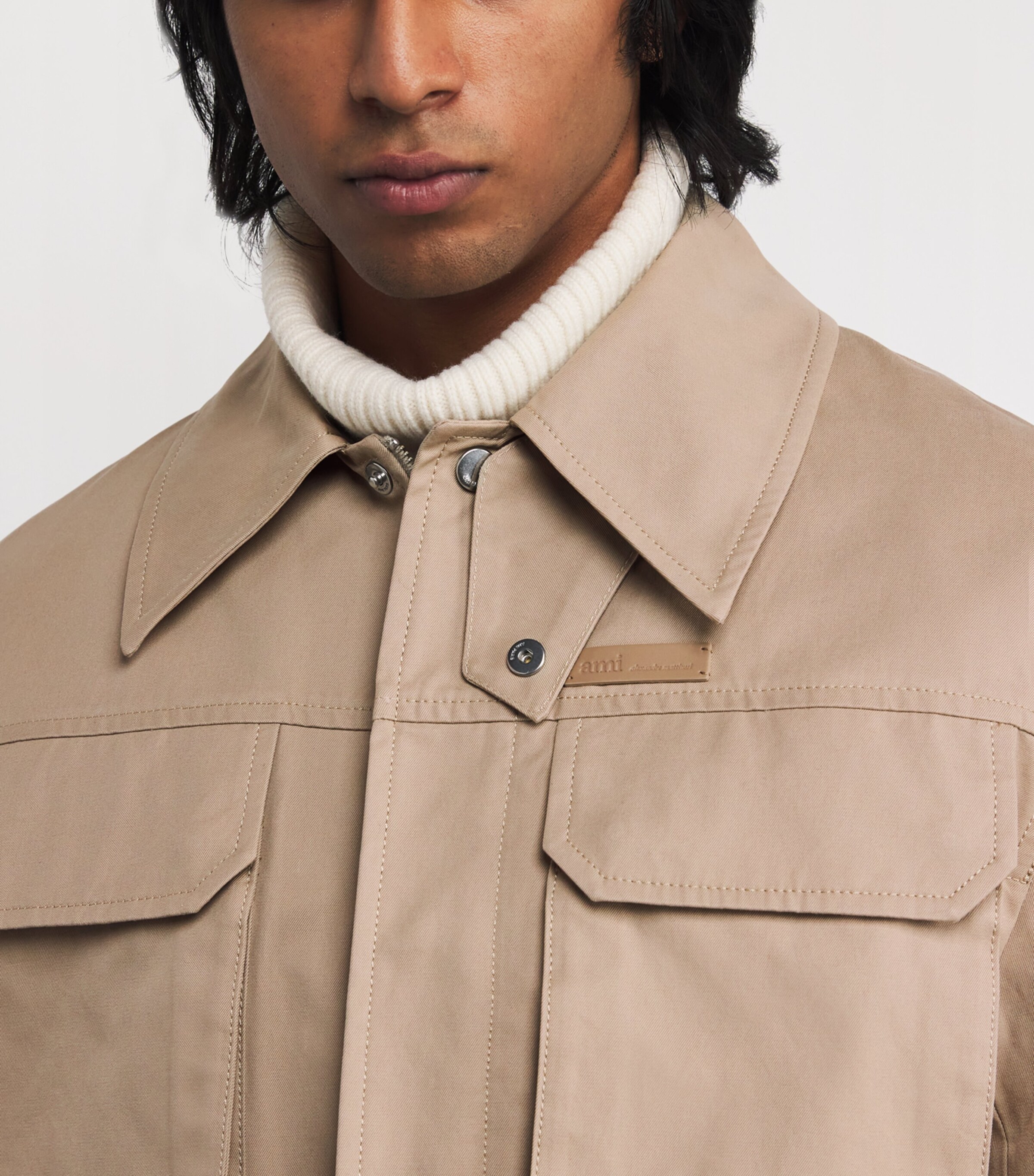 AMI Paris Mens Cotton Gabardine Jacket Cafe Creme Image 6