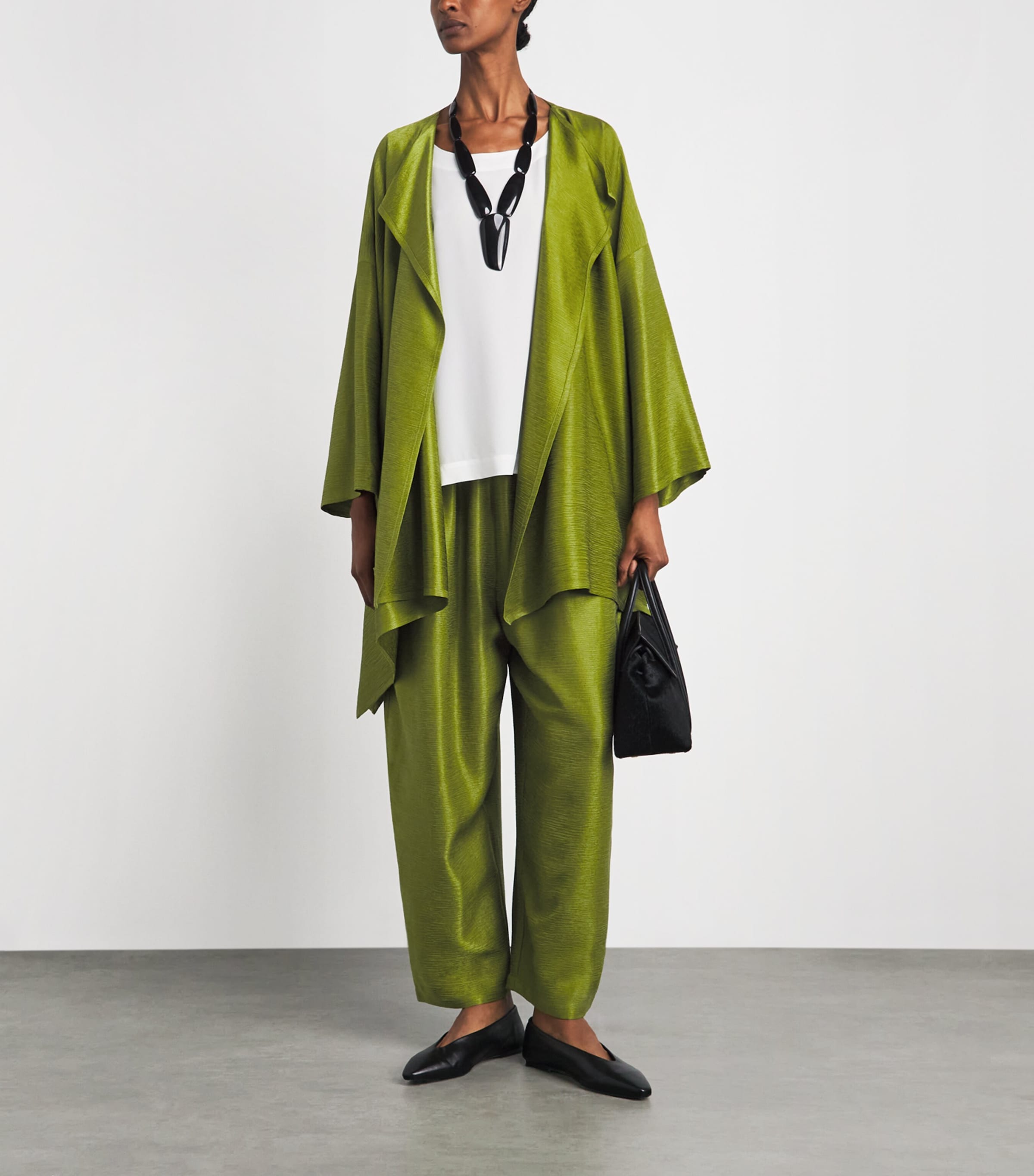 Eskandar Womens Silk Plissé Jacket Limedark Image 2