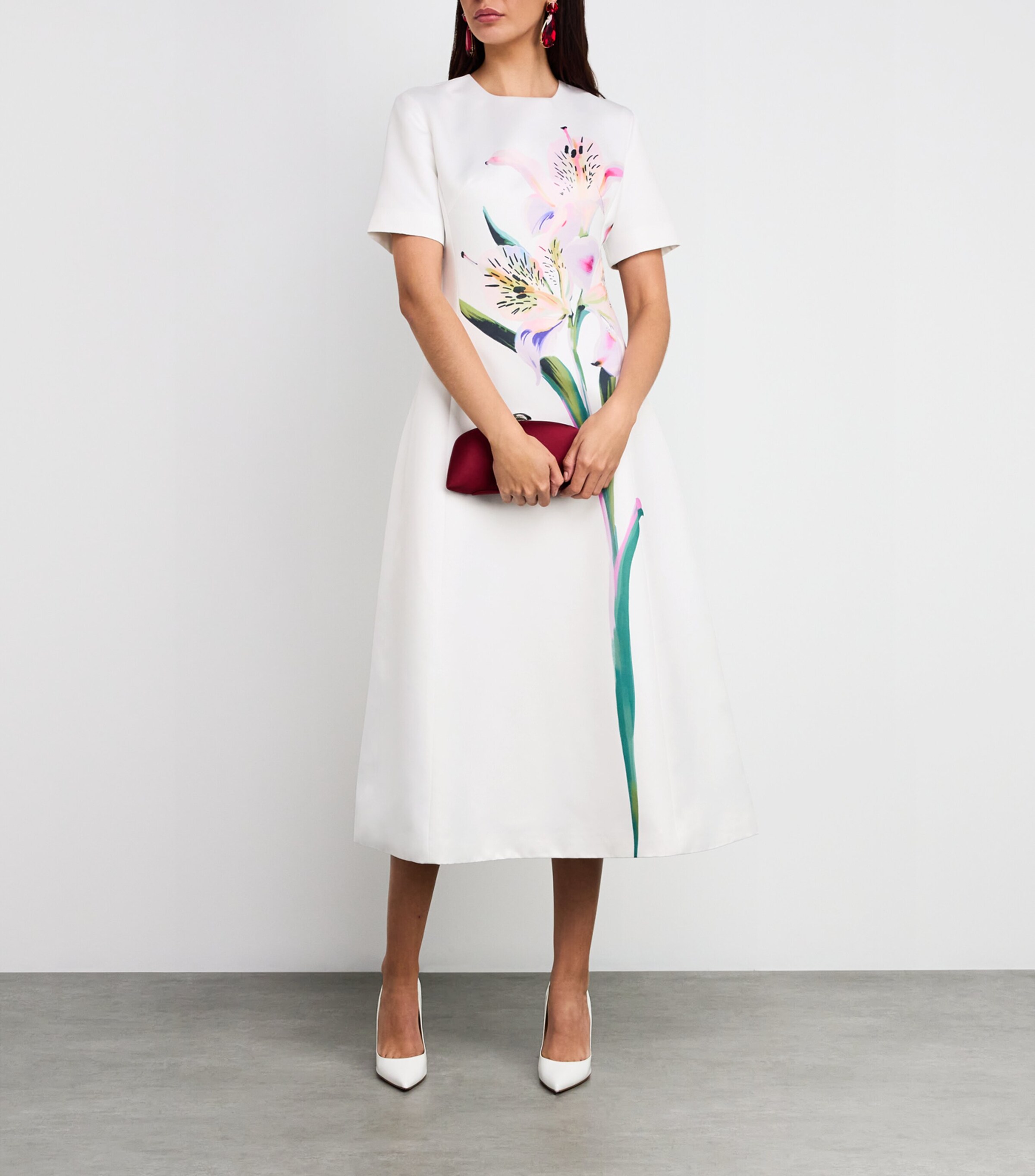 LEO LIN Multi Satin Floral Caroline Midi Dress | Harrods US