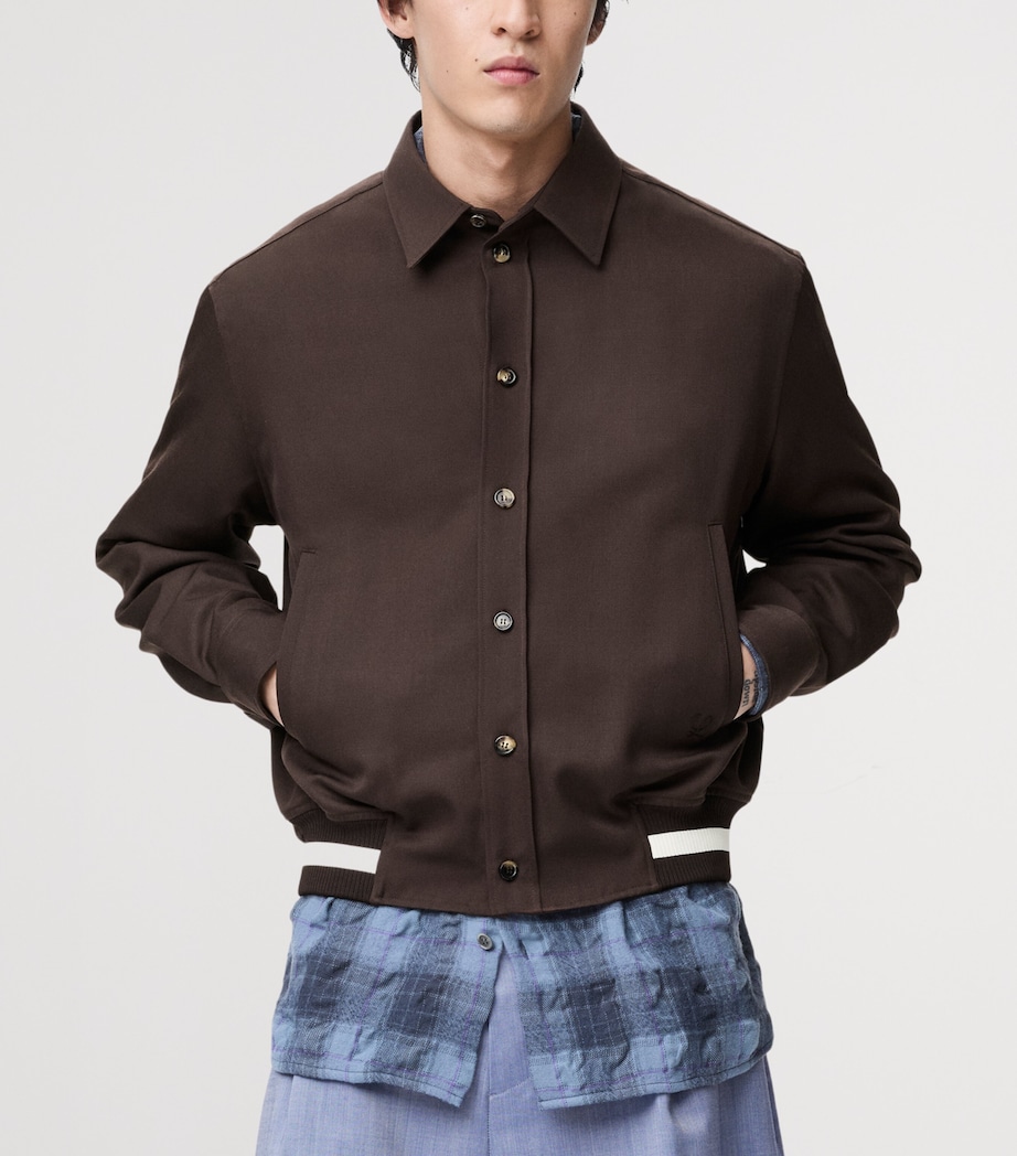 LOEWE Mens Wool-Blend Stripe-Trim Shirt Jacket Brown Image 3