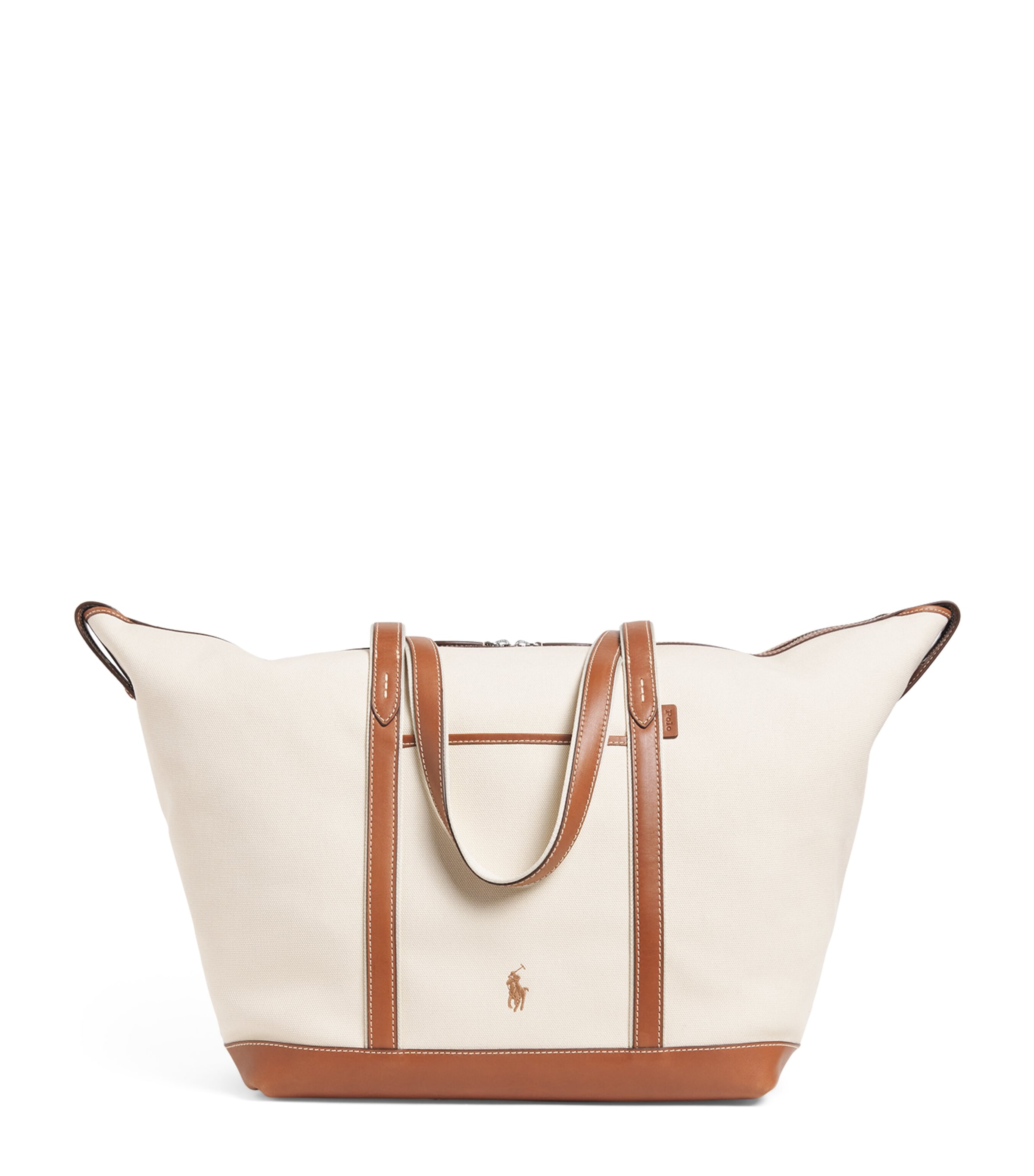Polo Ralph Lauren Large Canvas Shopper Tote Bag Ecru/cuoio Image 1