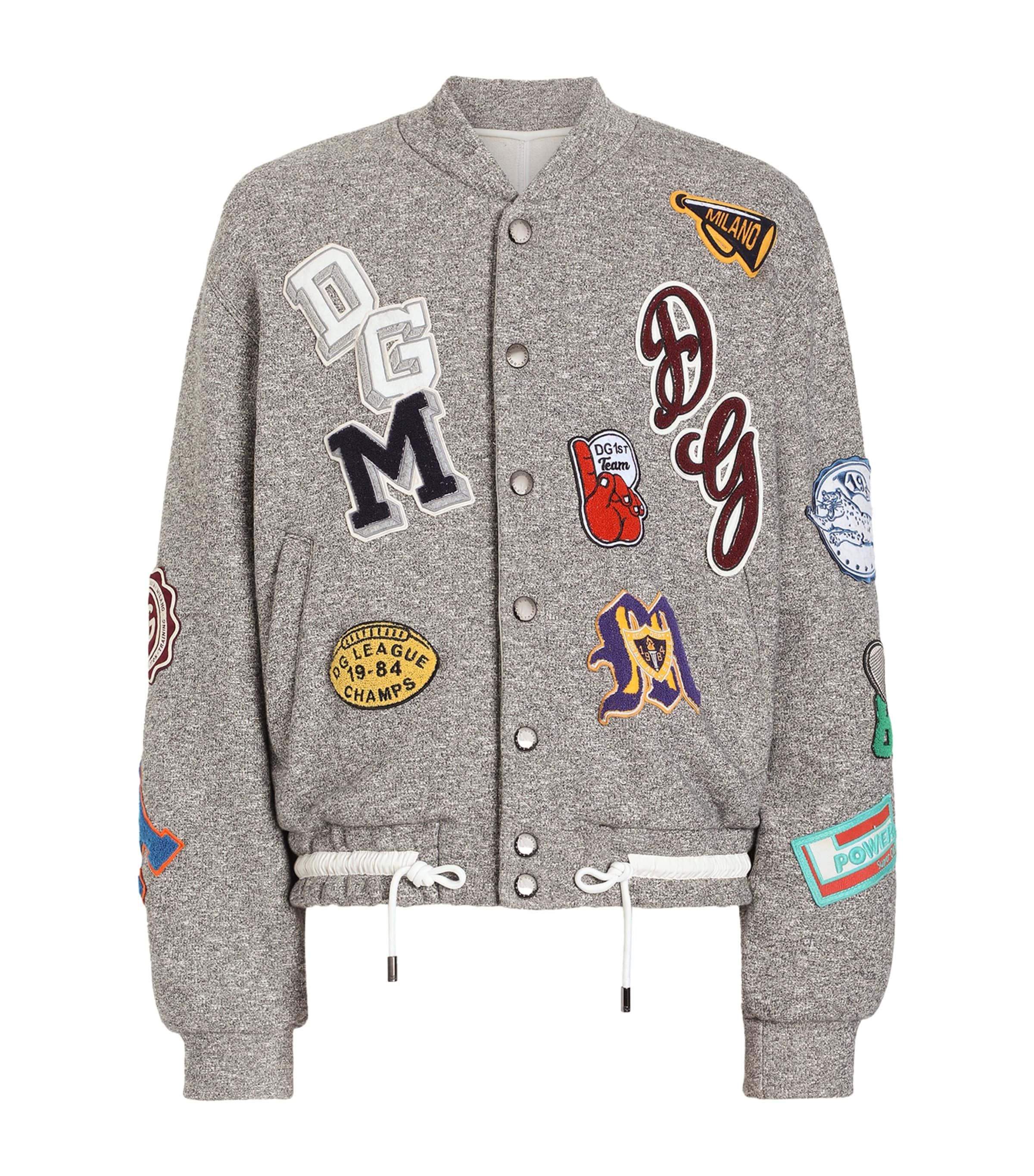 Dolce&Gabbana Mens Stretch-Cotton Fleece Patch Bomber Jacket Melange Grey Image 1