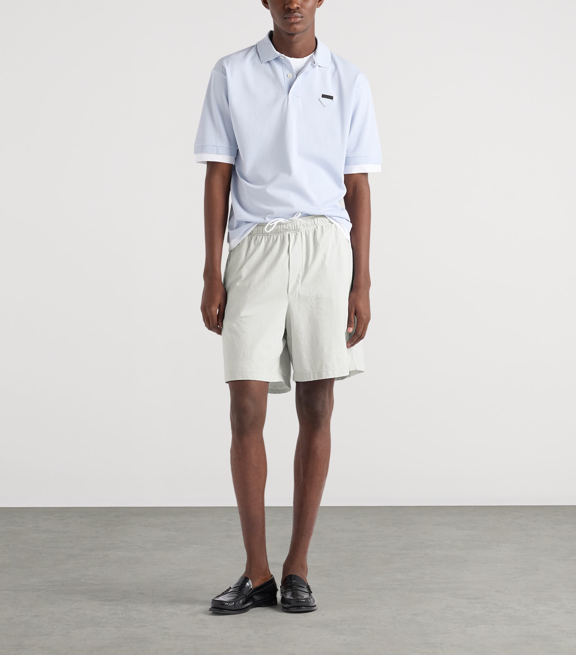 Prada Mens Cotton Layered Polo Shirt Light Blue Image 2