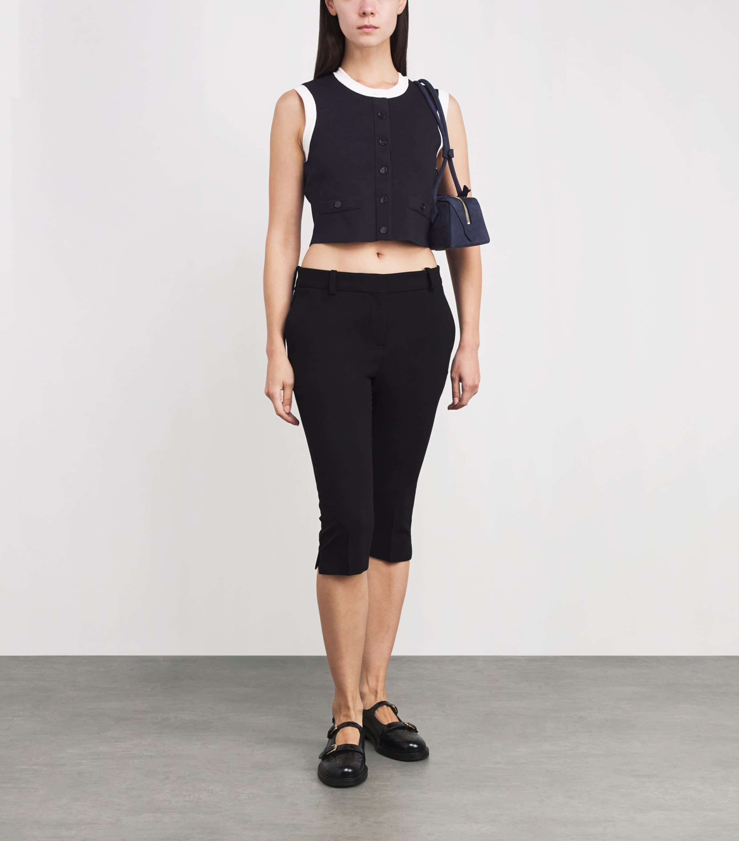 Sleeveless Cropped Cardigan NAVY BLUE Image 2