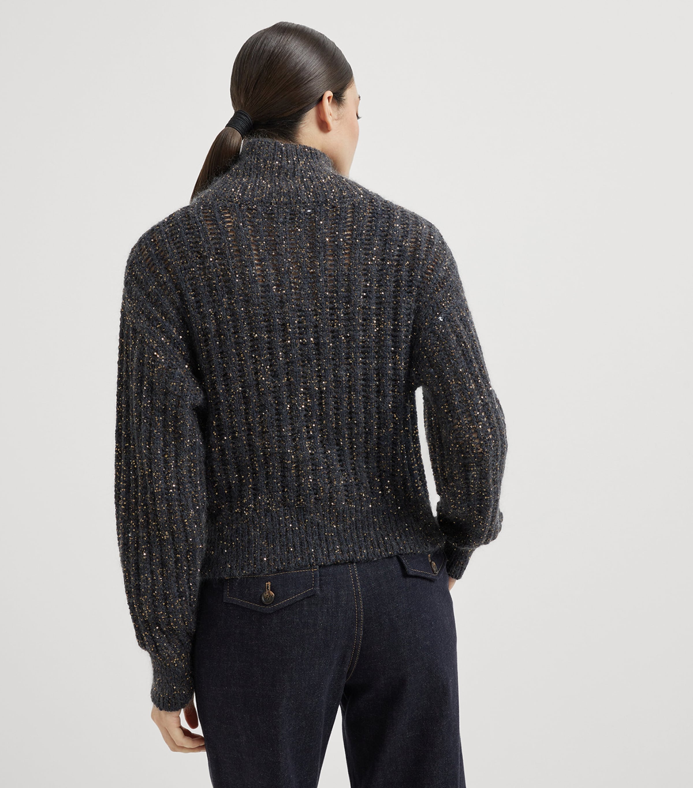 Sequin-Embellished High-Neck Cardigan CUC63 Image 3