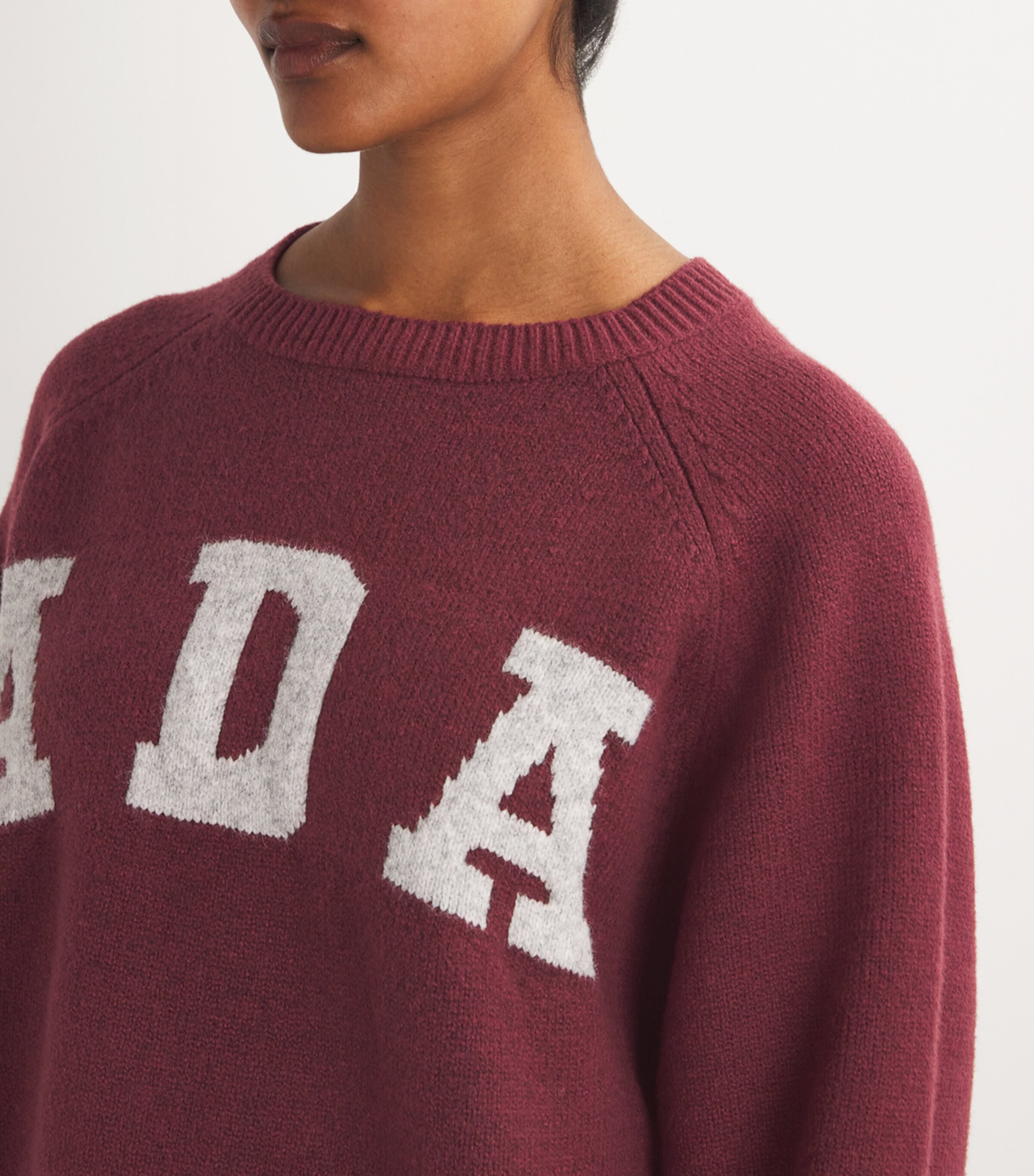 Adanola Womens Knitted Oversized ADA Sweatshirt Brgndy/gry Melang Image 6