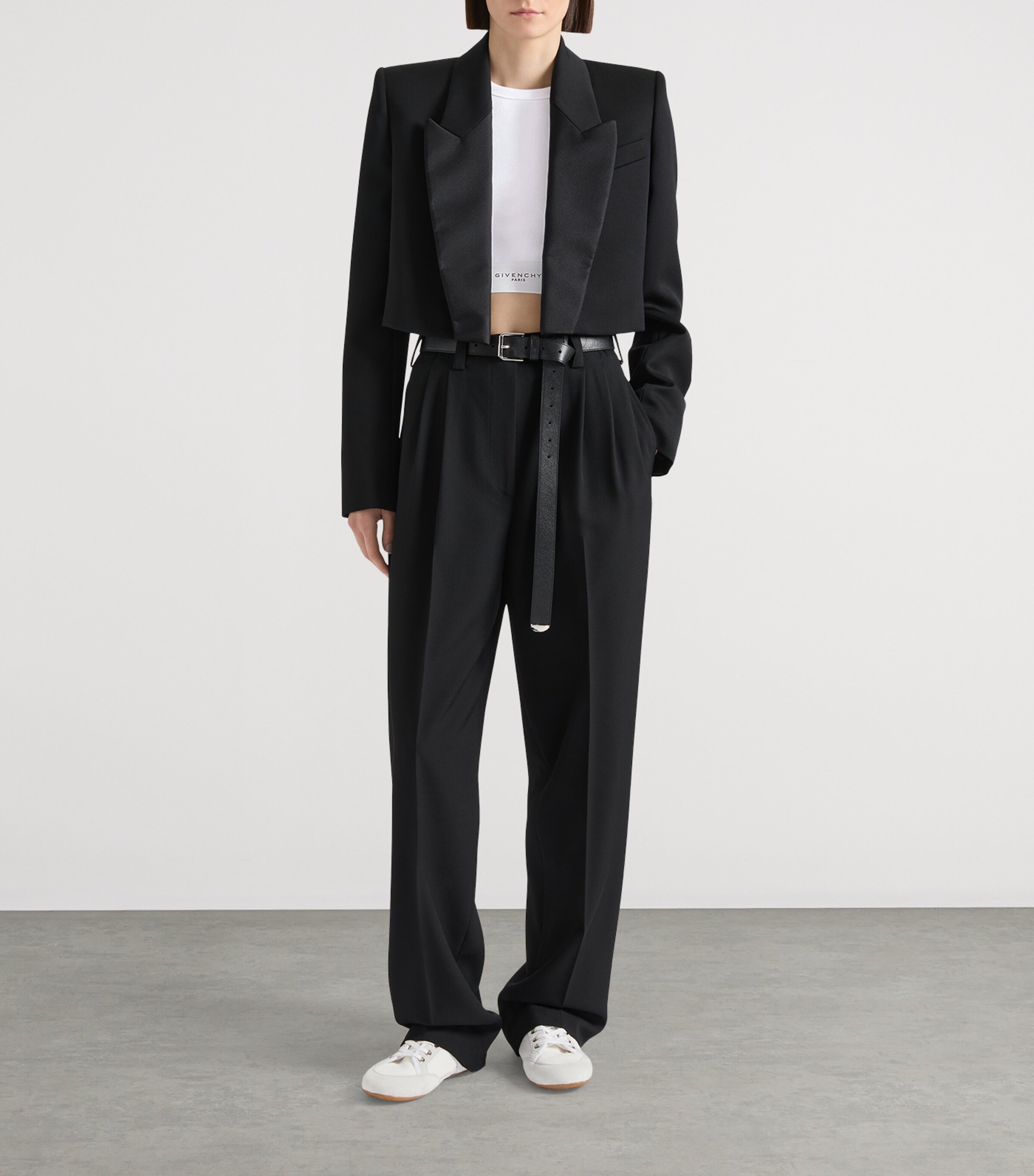 Wool Cropped Tuxedo Jacket BLACK Image 2