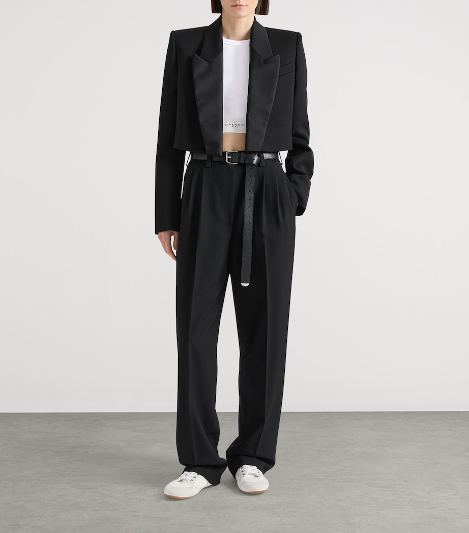 Wool Cropped Tuxedo Jacket BLACK Image 2