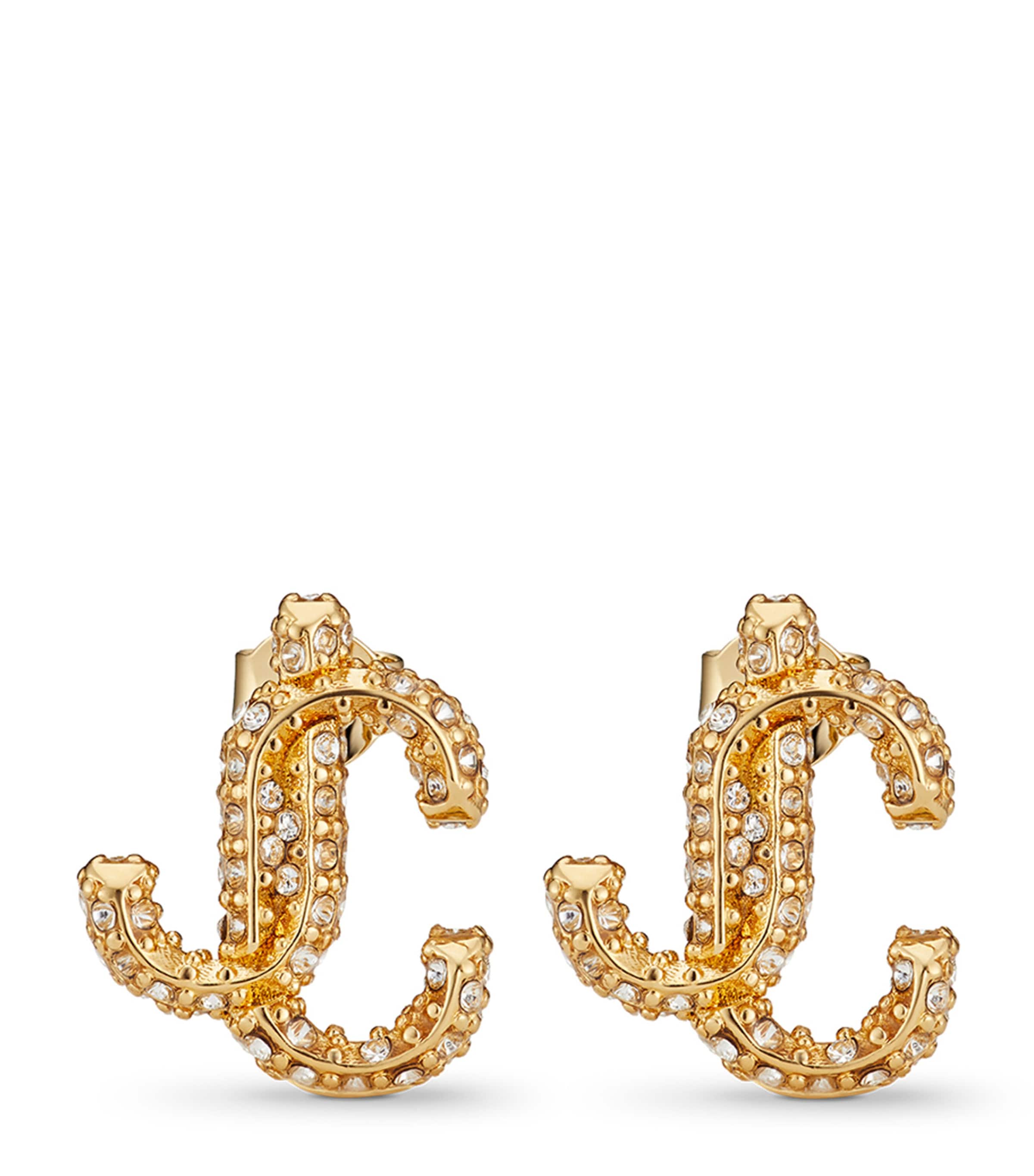 Jimmy Choo Crystal-embellished Jc Stud Earrings In Gold