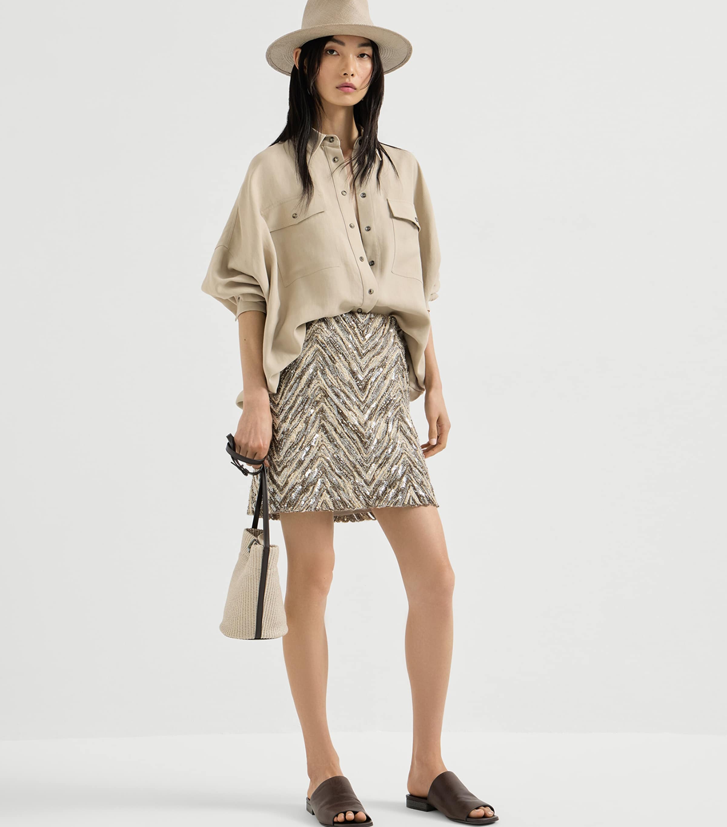 Brunello Cucinelli Womens Sequin-Detail Mini Skirt Image 2
