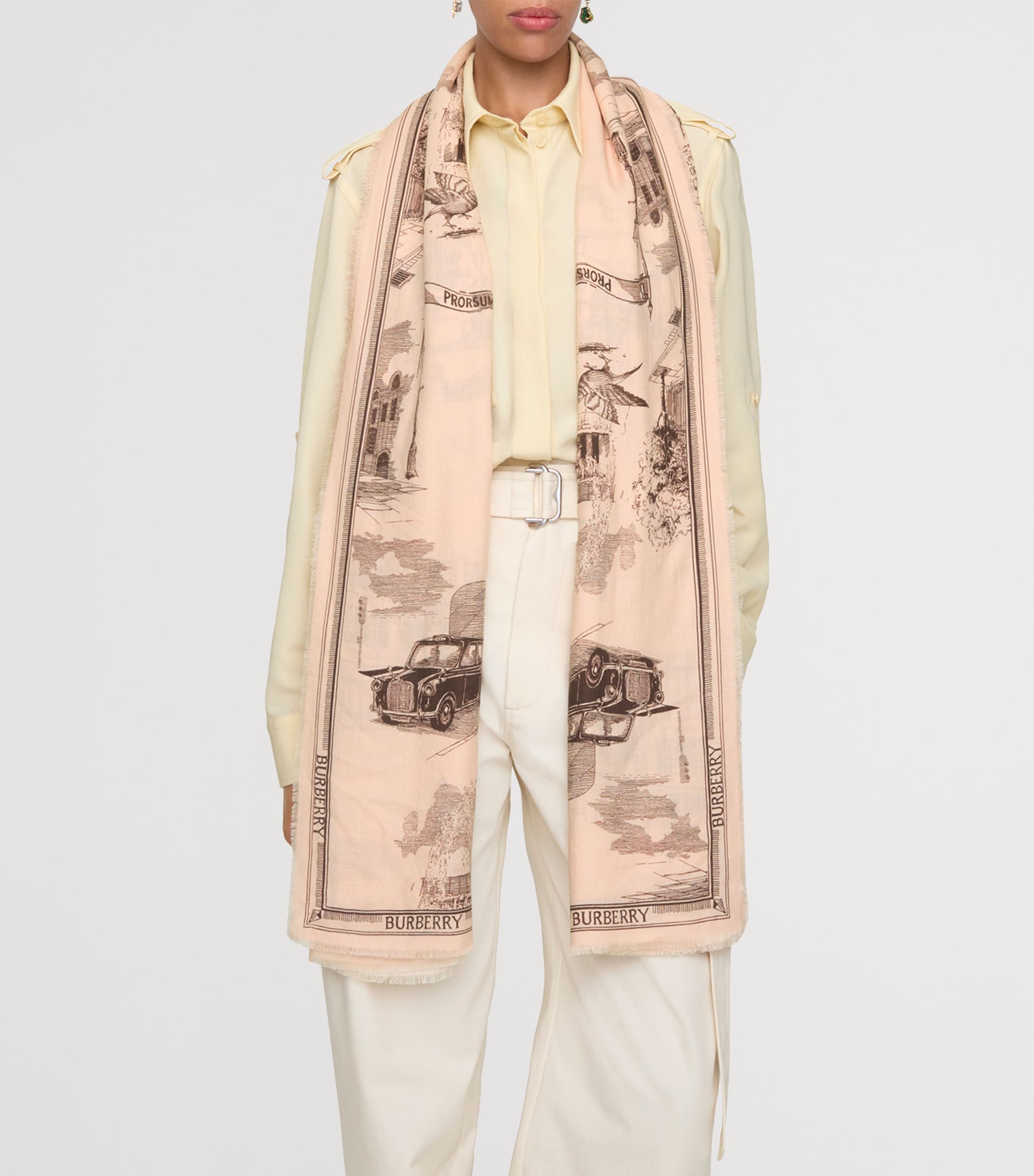 Burberry Wool-Silk London Landmarks Scarf Sepia Pink Image 2
