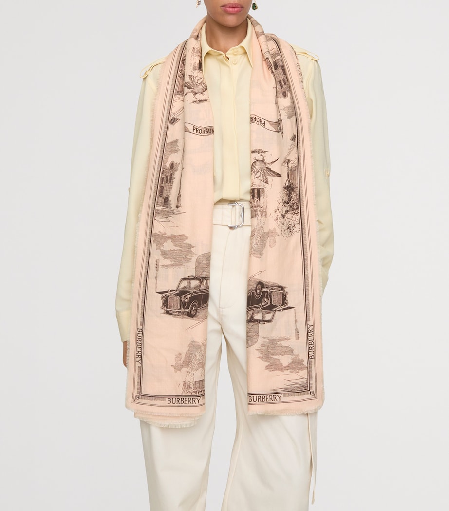 Burberry Wool-Silk London Landmarks Scarf Sepia Pink Image 2