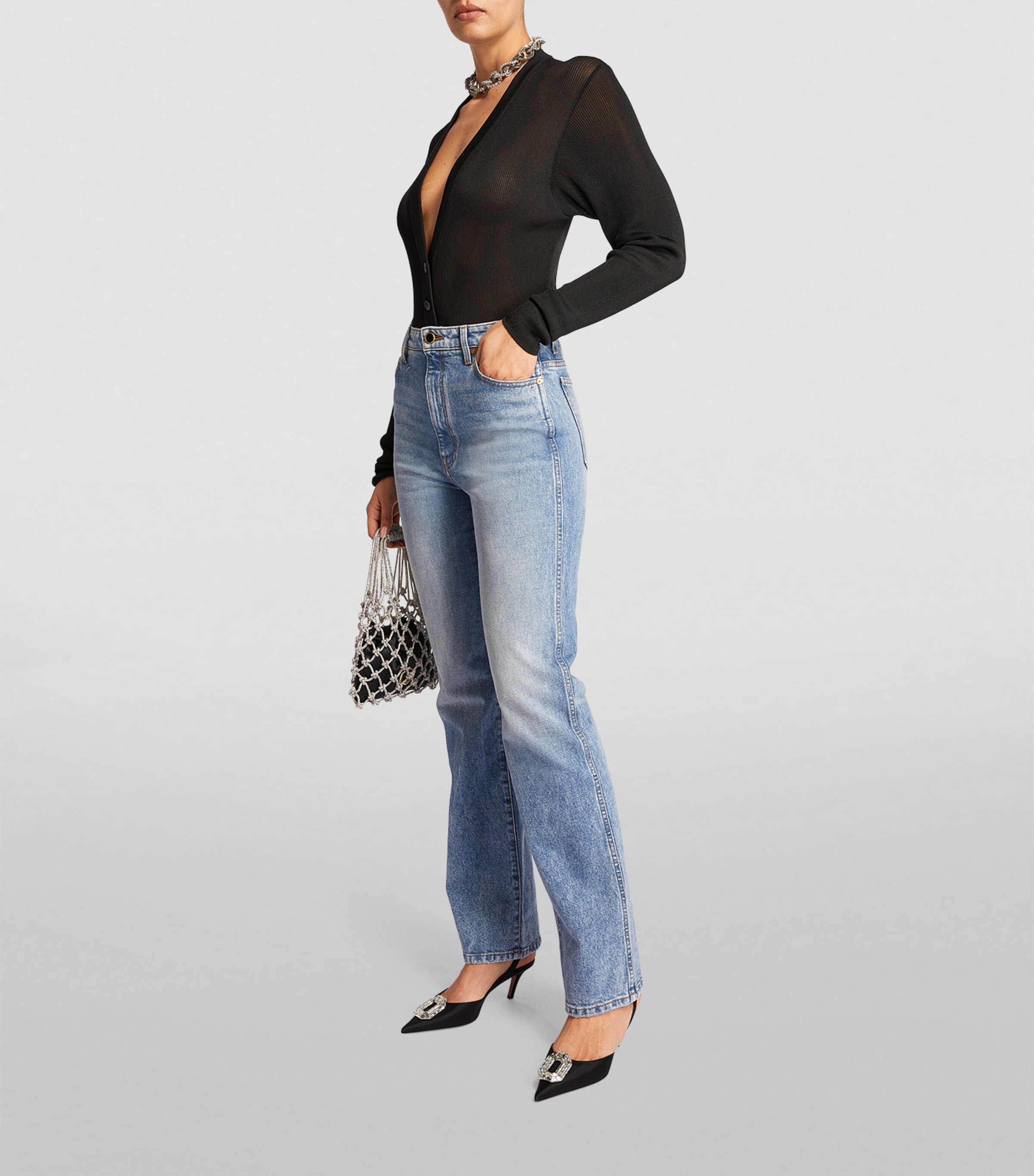 サンダル・ミュール AMINA MUADDI Black satin Camelia mules Amina Muaddi Black Satin Camelia Mules In Multi | ModeSens