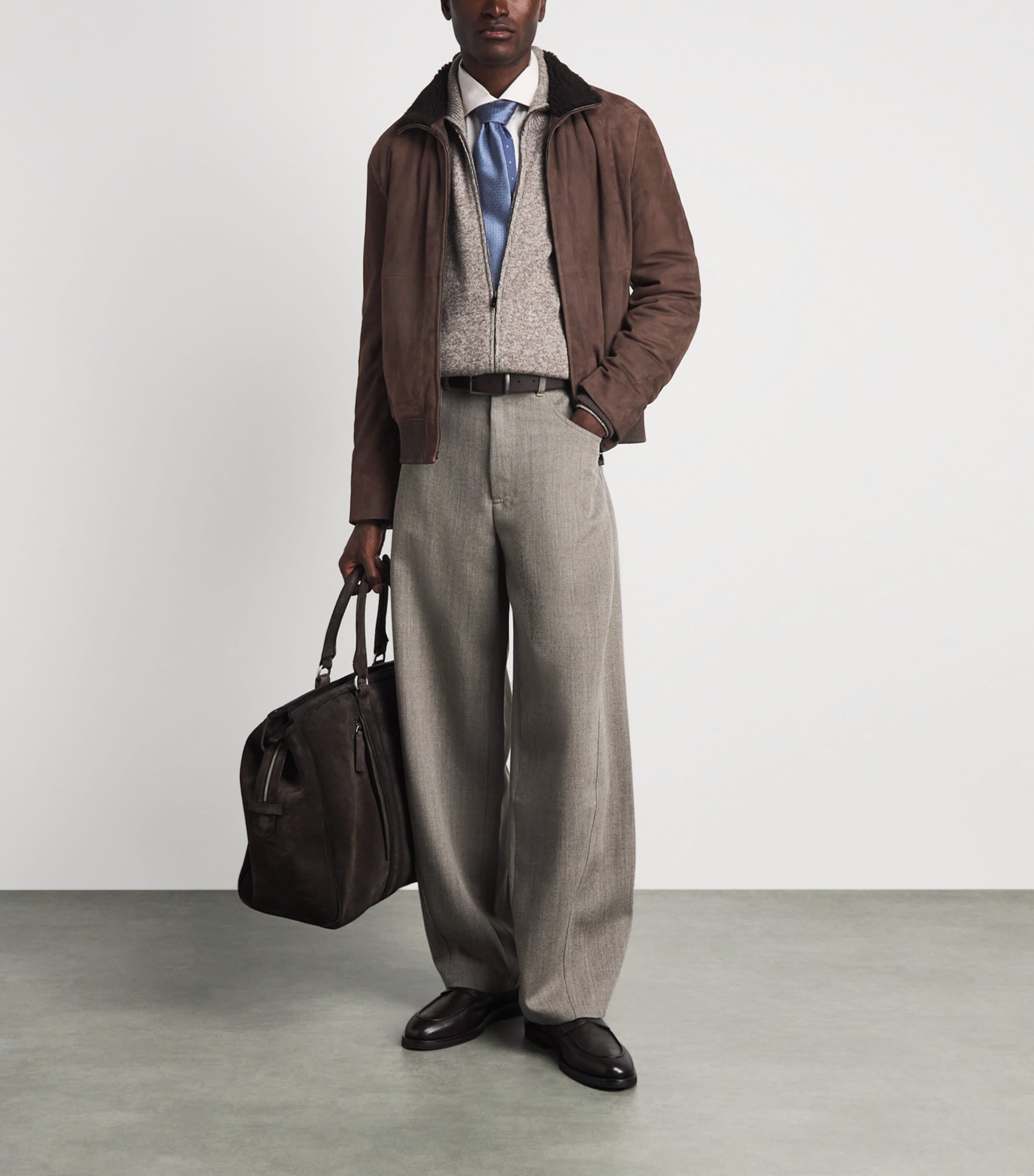 Corneliani Mens Suede-Shearling Funnel-Neck Jacket Dark Brown Image 2