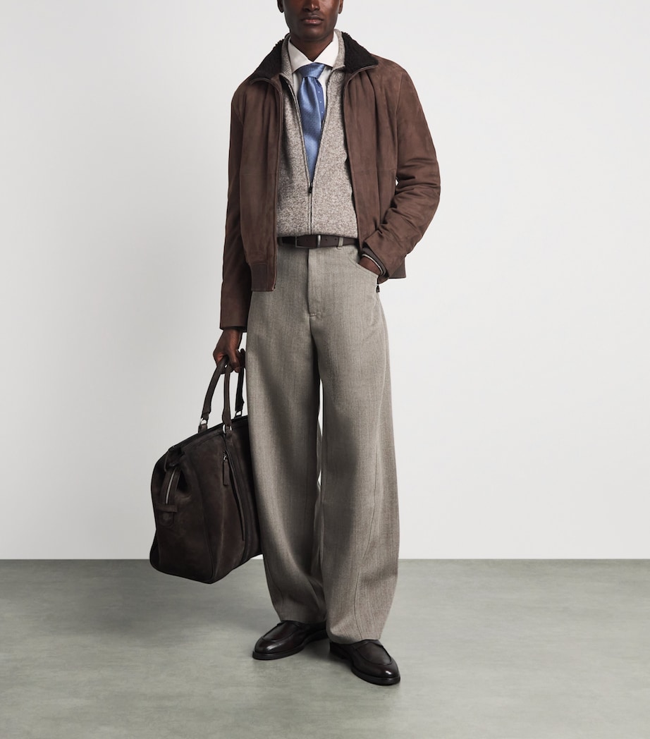 Corneliani Mens Suede-Shearling Funnel-Neck Jacket Dark Brown Image 2
