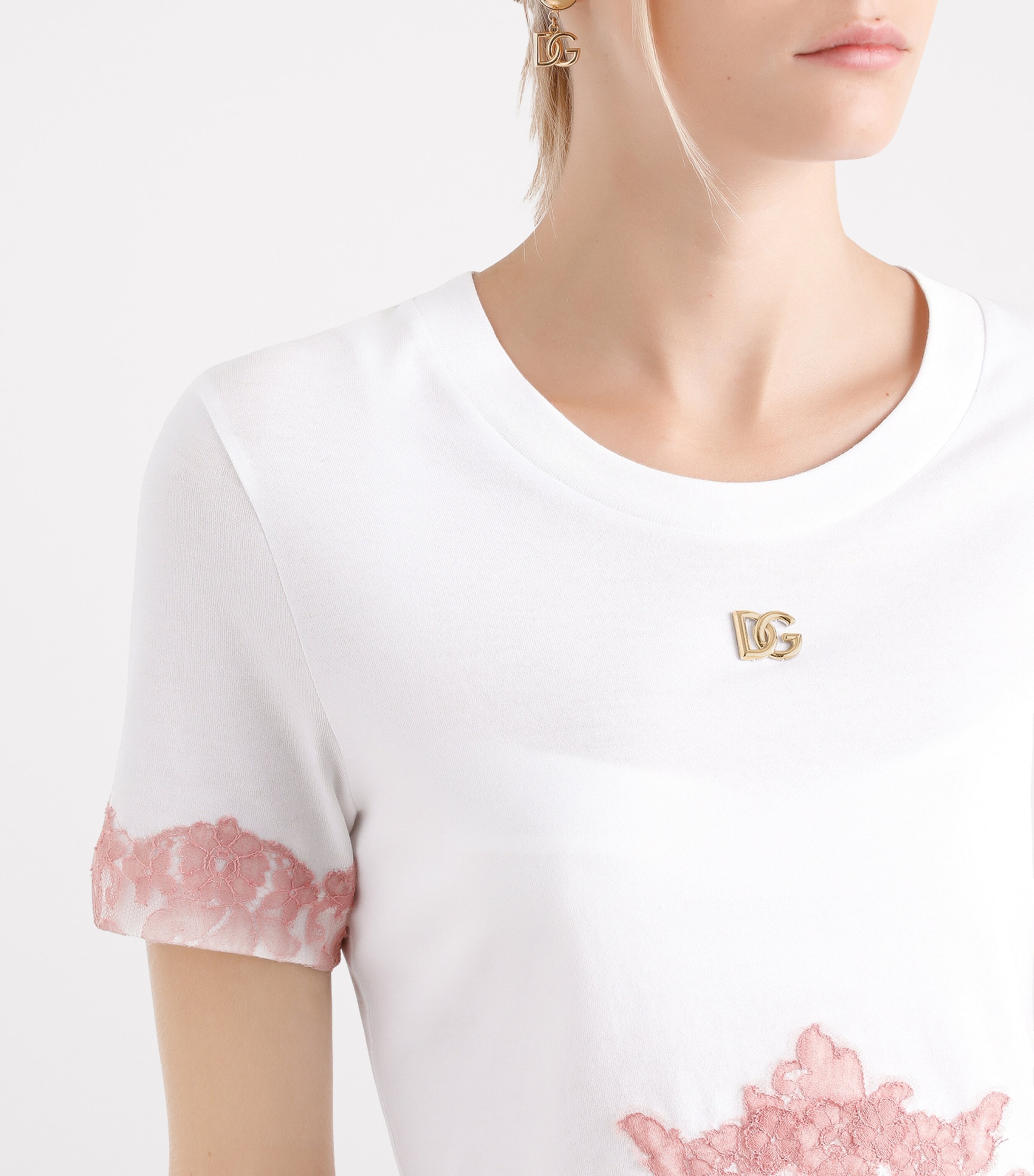 Dolce & Gabbana Lace-Trim Cropped T-Shirt | Harrods US