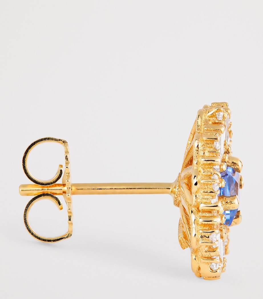 Yellow Gold, White Diamond and Sapphire Princess Earrings 18K YG/LB Image 4