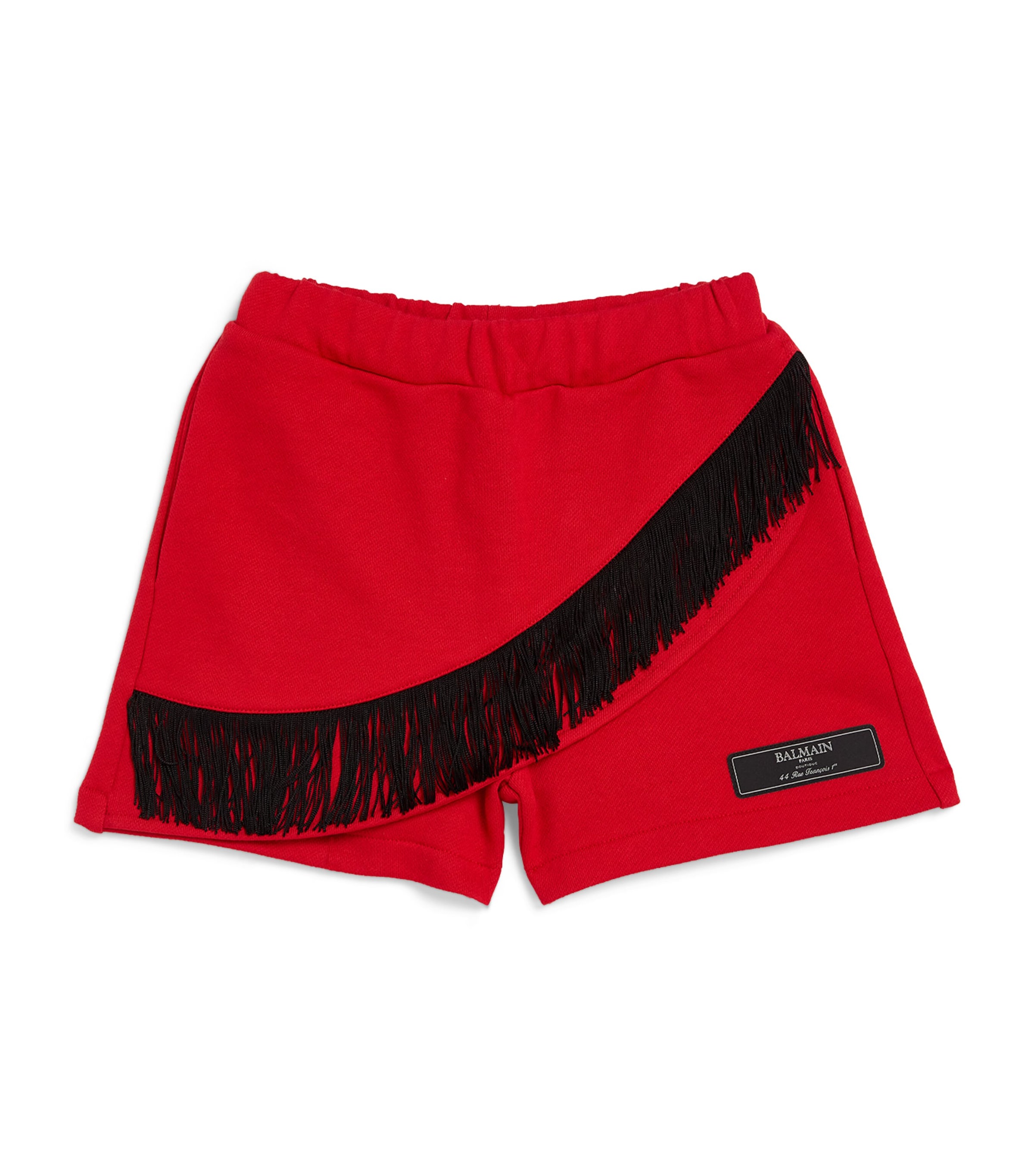 Shop Balmain Cotton Fringe-trim Shorts In Red