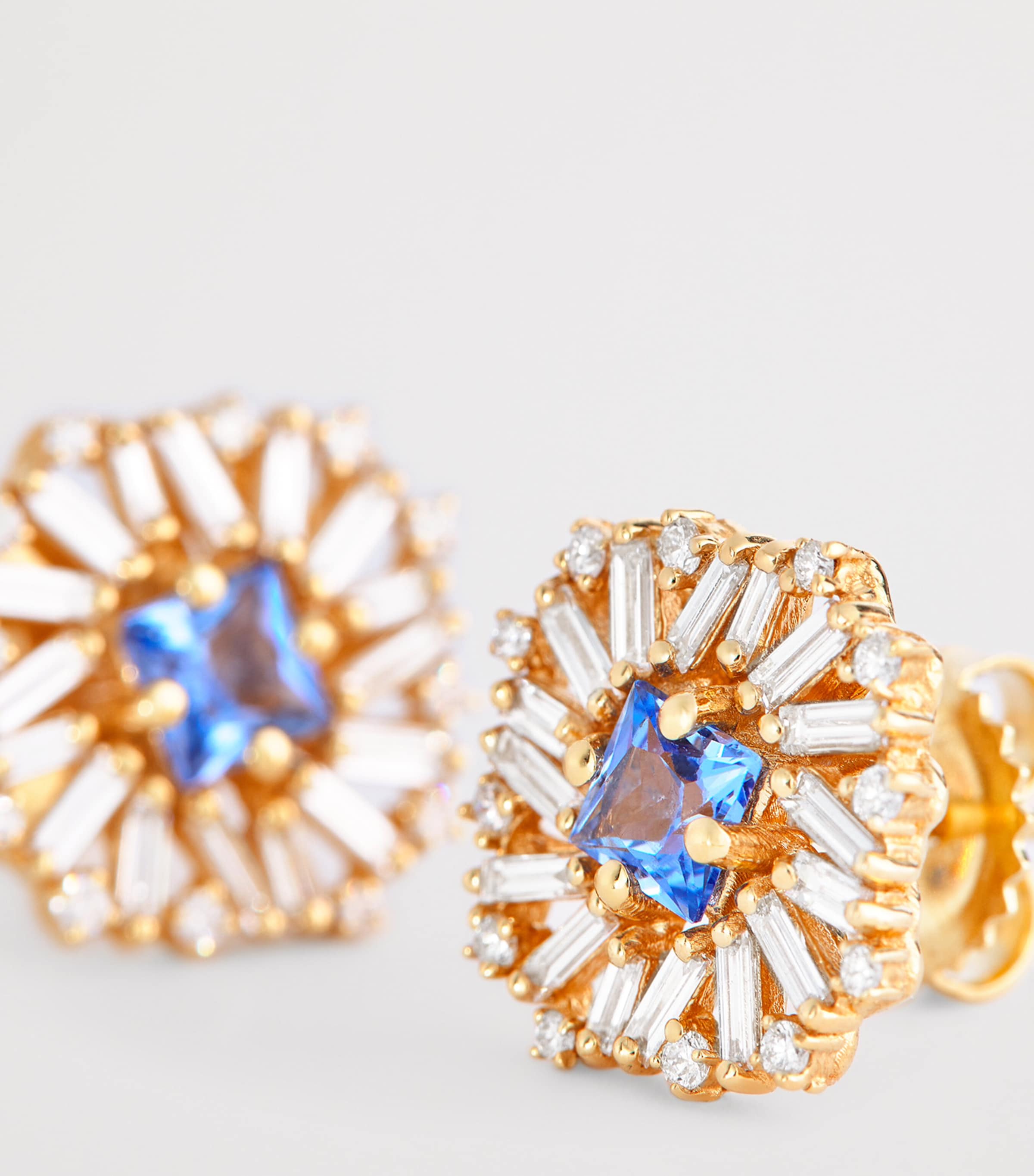 Yellow Gold, White Diamond and Sapphire Princess Earrings 18K YG/LB Image 6