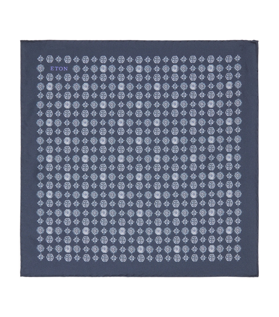 Eton Silk Medallion Pocket Square Navy Blue Image 1