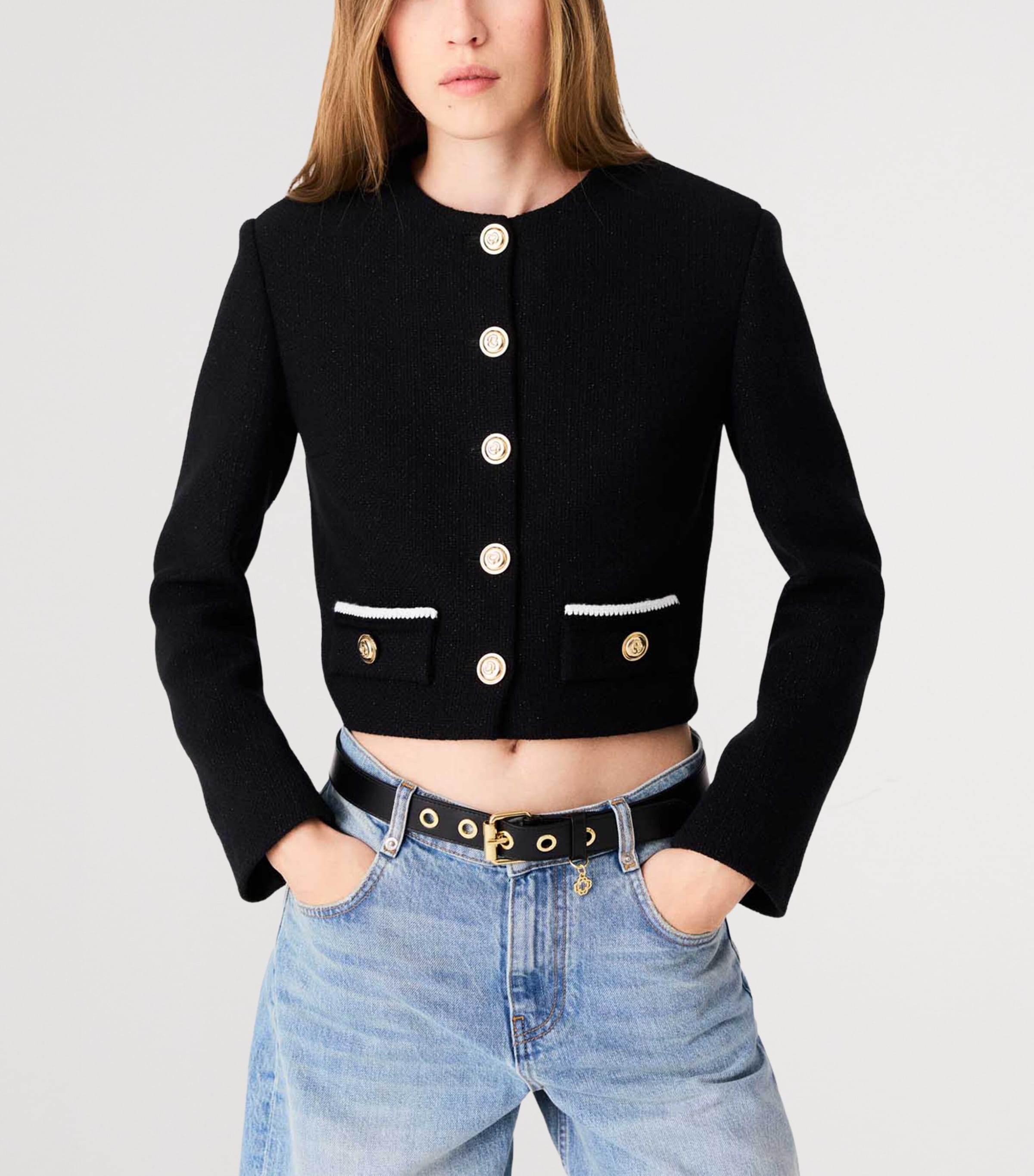 Maje Womens Knitted Glitter Jacket Black Image 7