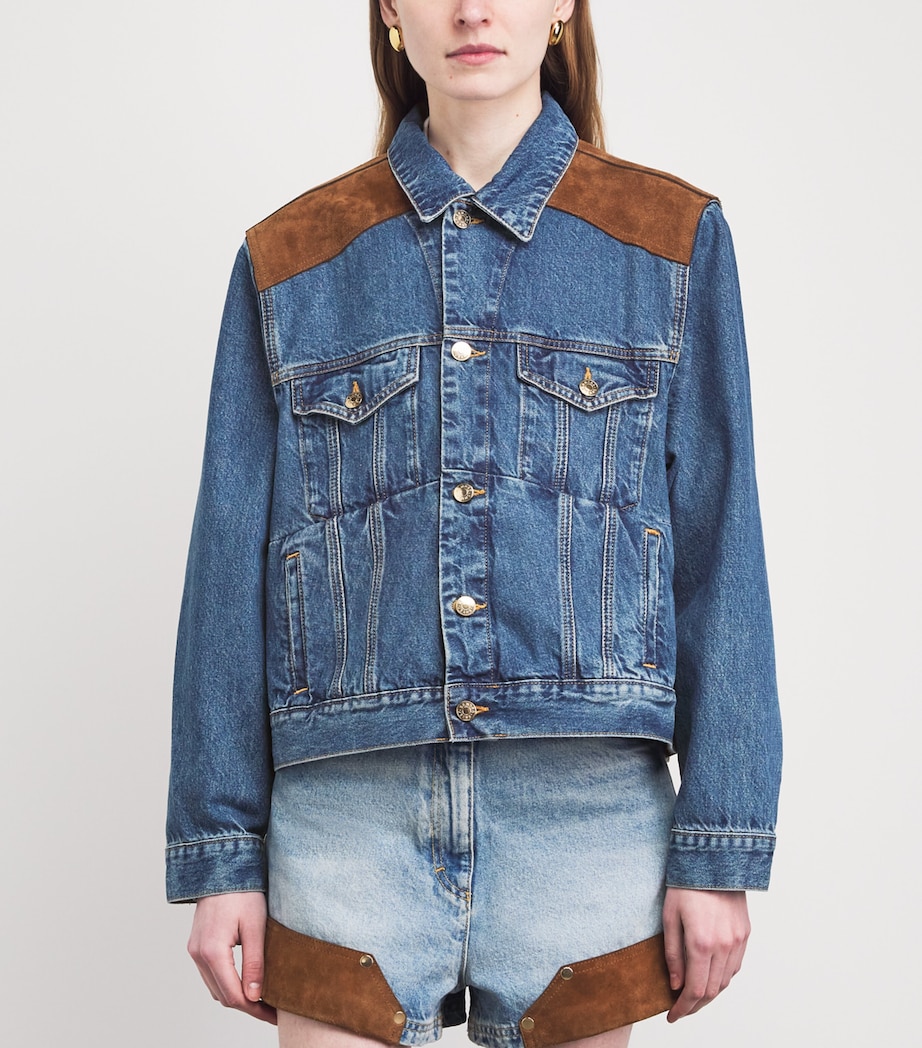 Sandro Paris Womens Suede-Trim Denim Jacket Light Bu Jean Image 4