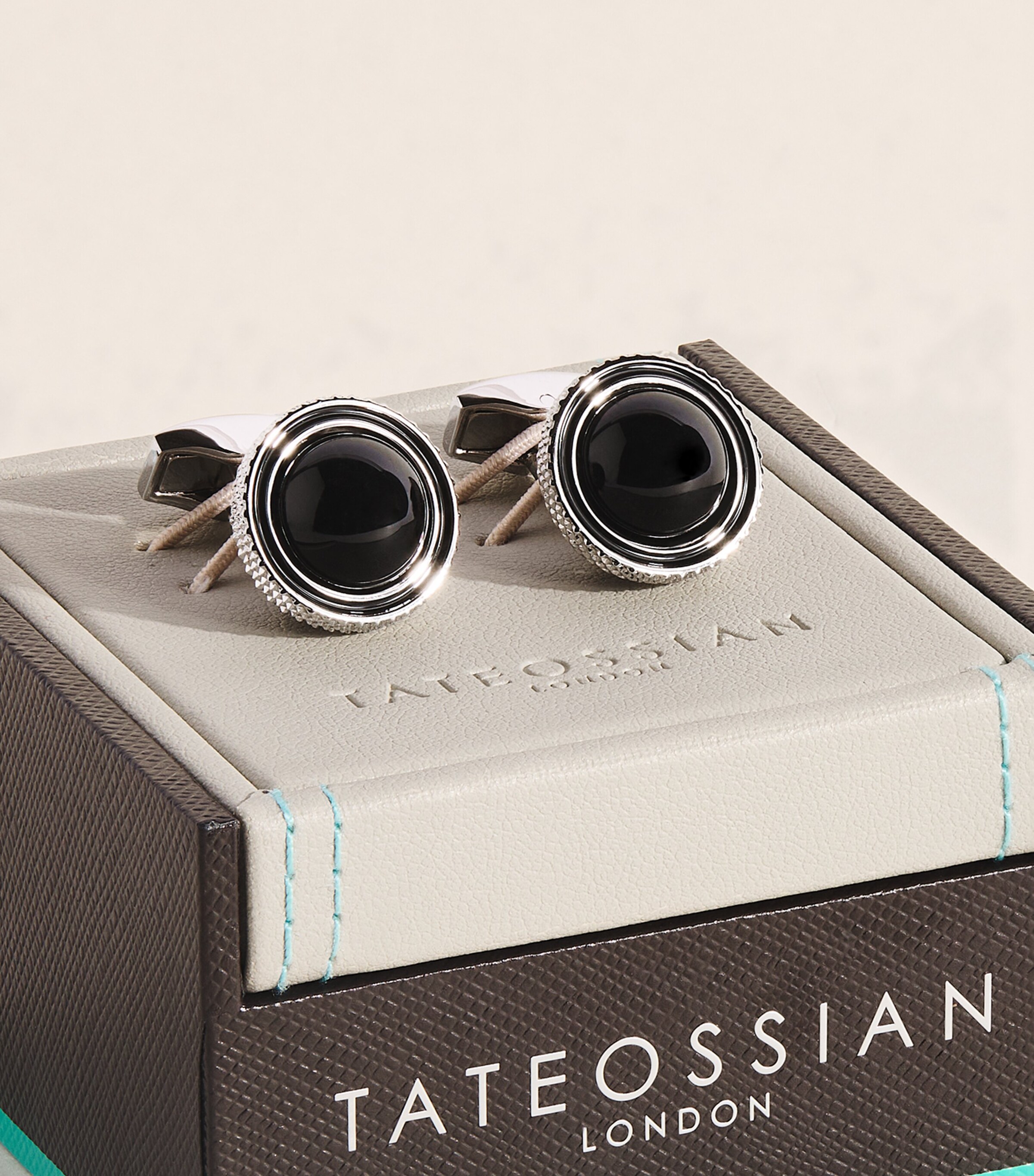 Tateossian Palladium-Plated and Onyx Gyrate Cufflinks Black Image 3