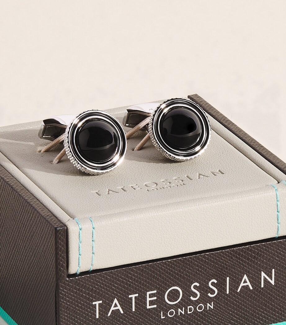Tateossian Palladium-Plated and Onyx Gyrate Cufflinks Black Image 3