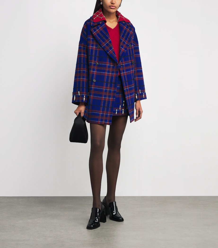 Wool-Blend Check Pea Coat NAVY Image 2
