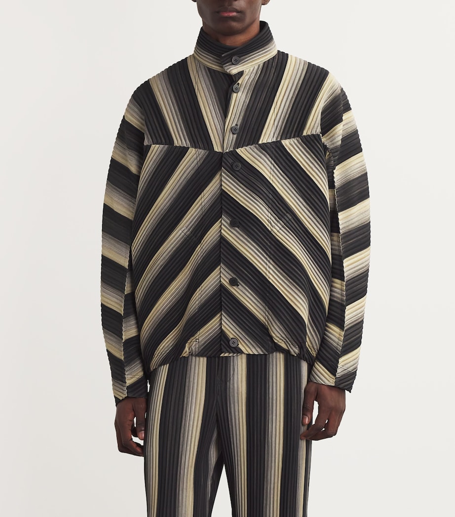 Homme Plissé Issey Miyake Mens Striped Pleated Jacket Black Image 3